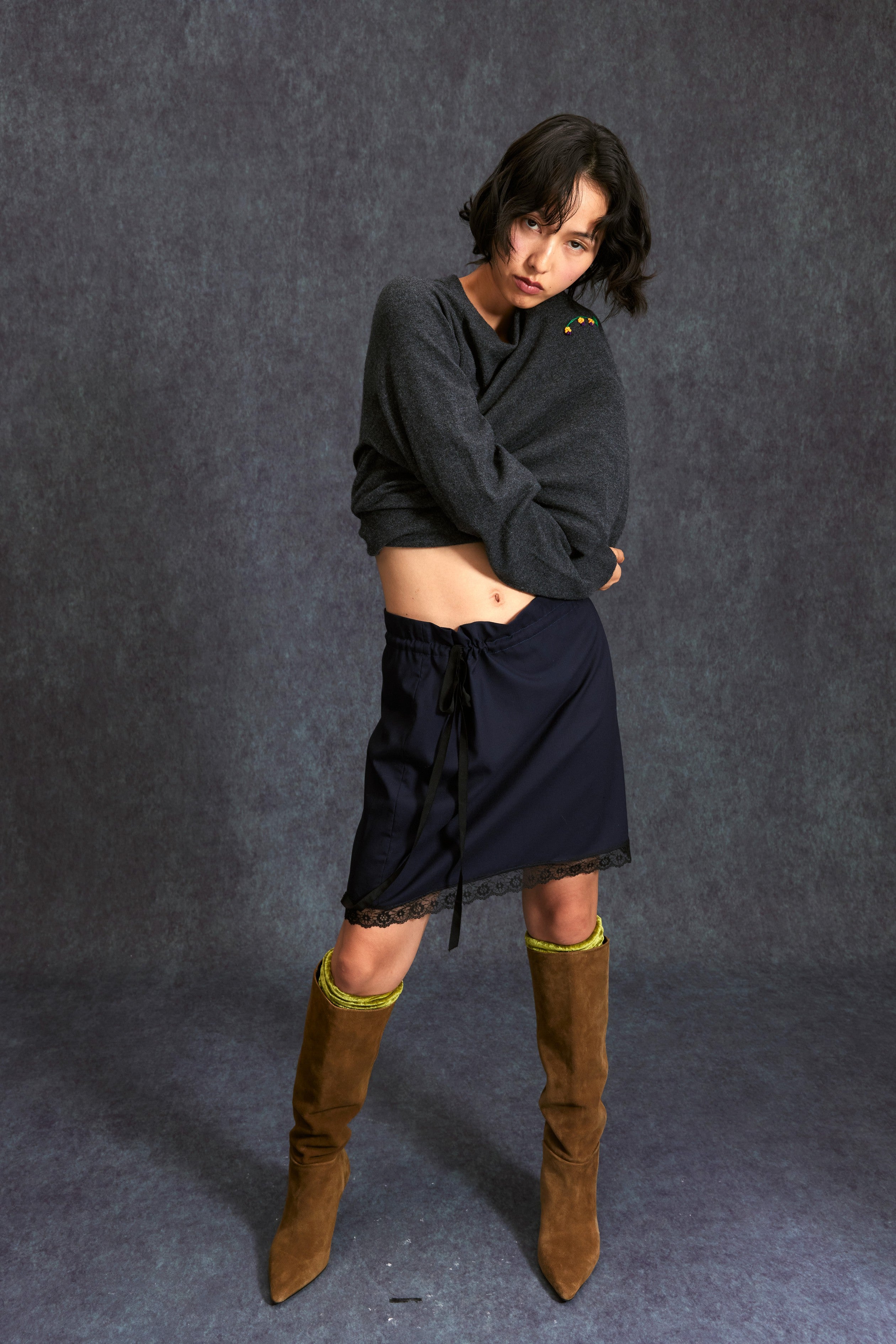 Lace Drawstring Short Skirt