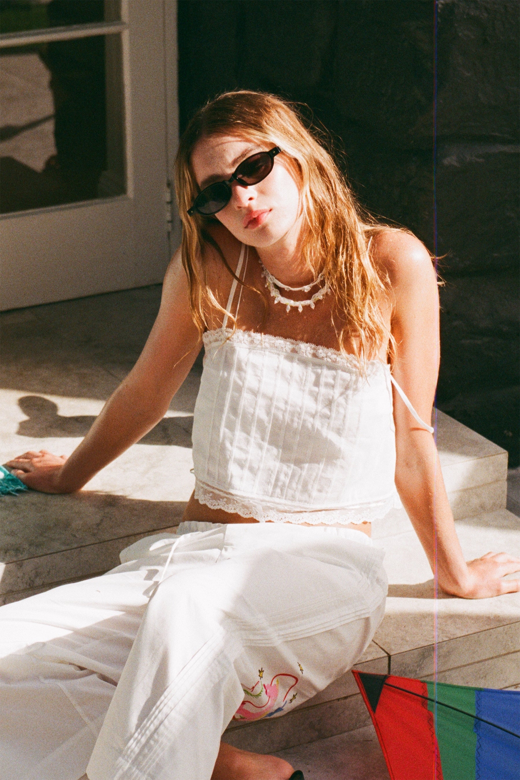 White Pintuck Lace Cami