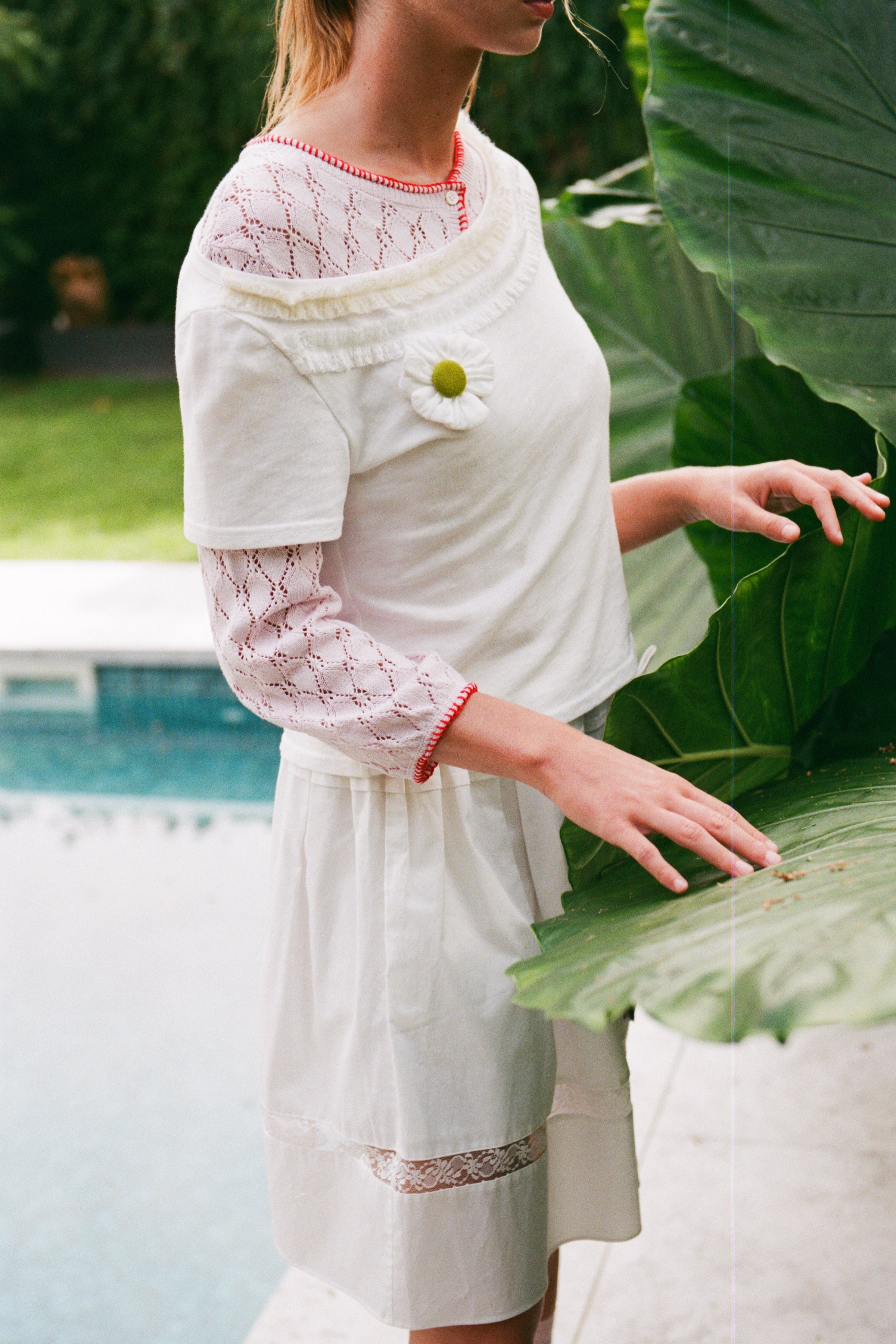 White Gathered Flare Skirt