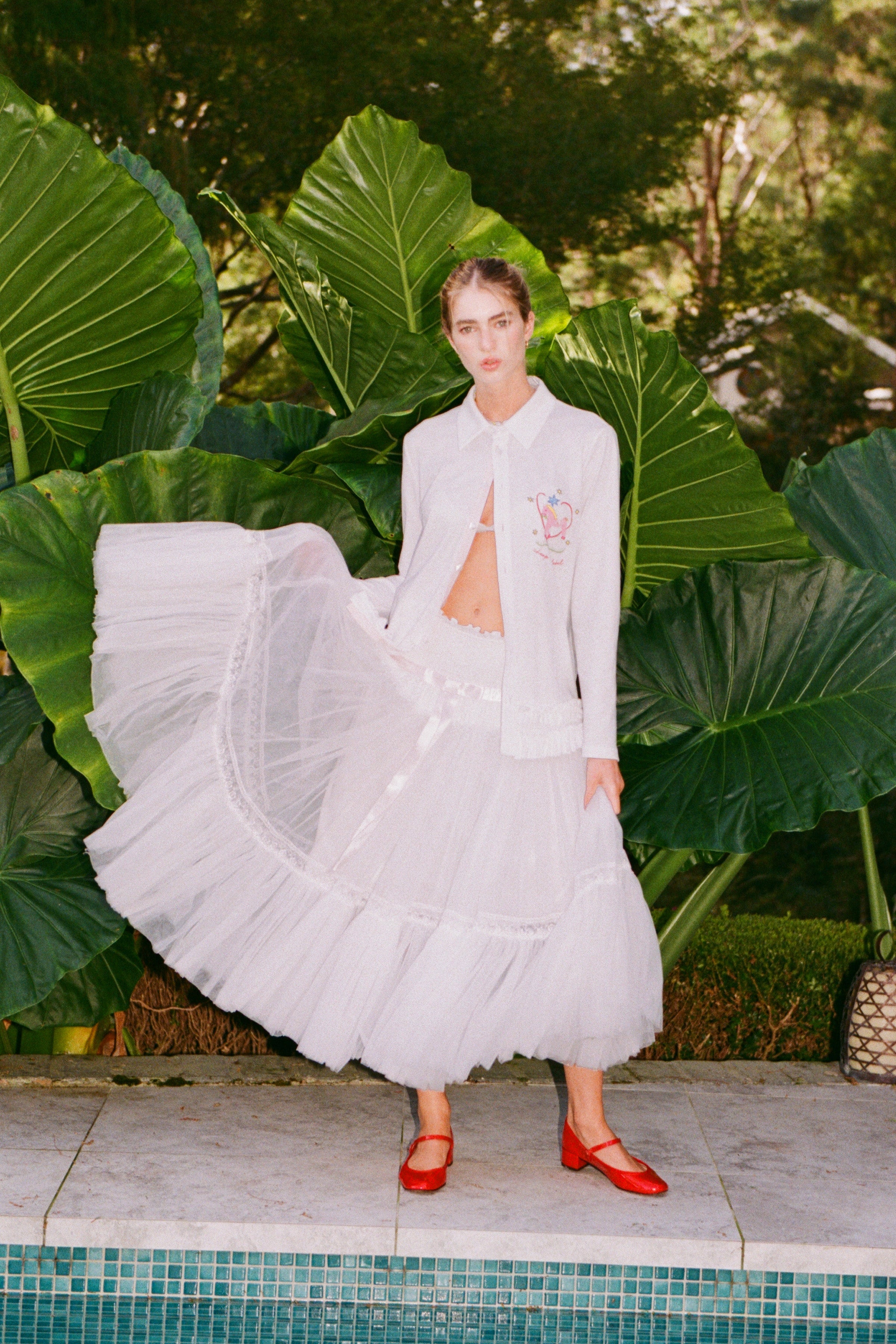 White Ribbon Tulle Skirt