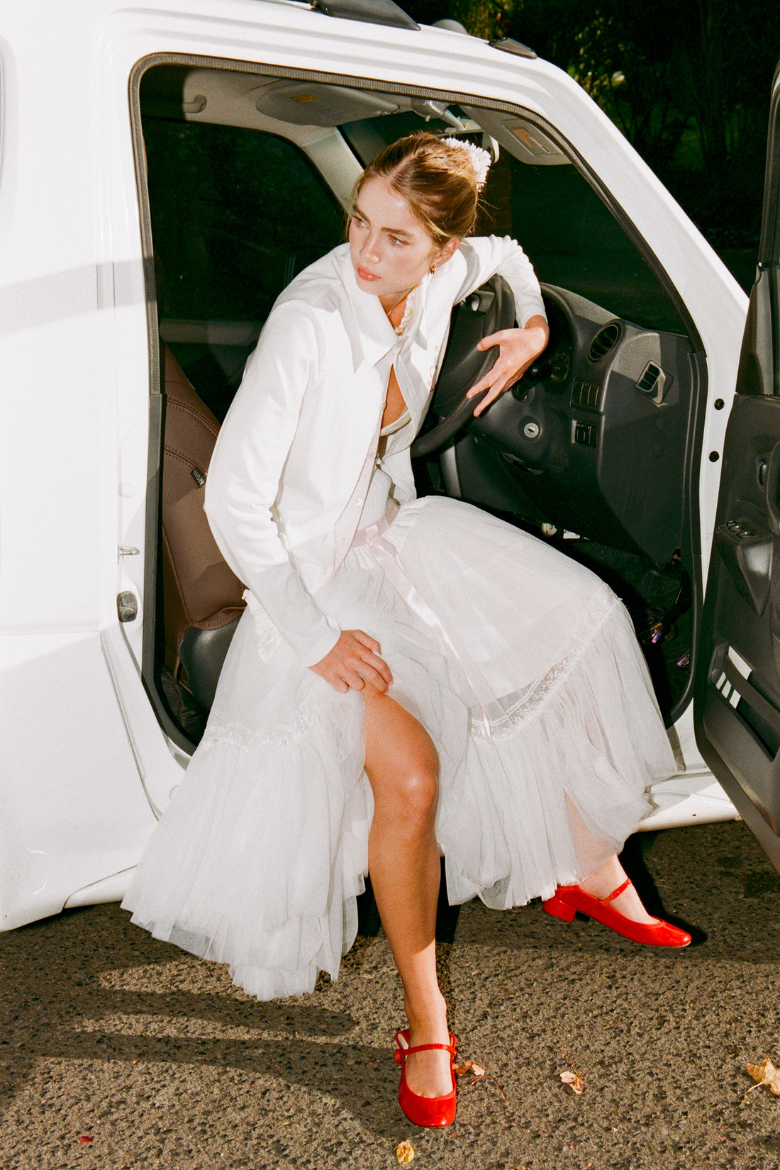 White Ribbon Tulle Skirt