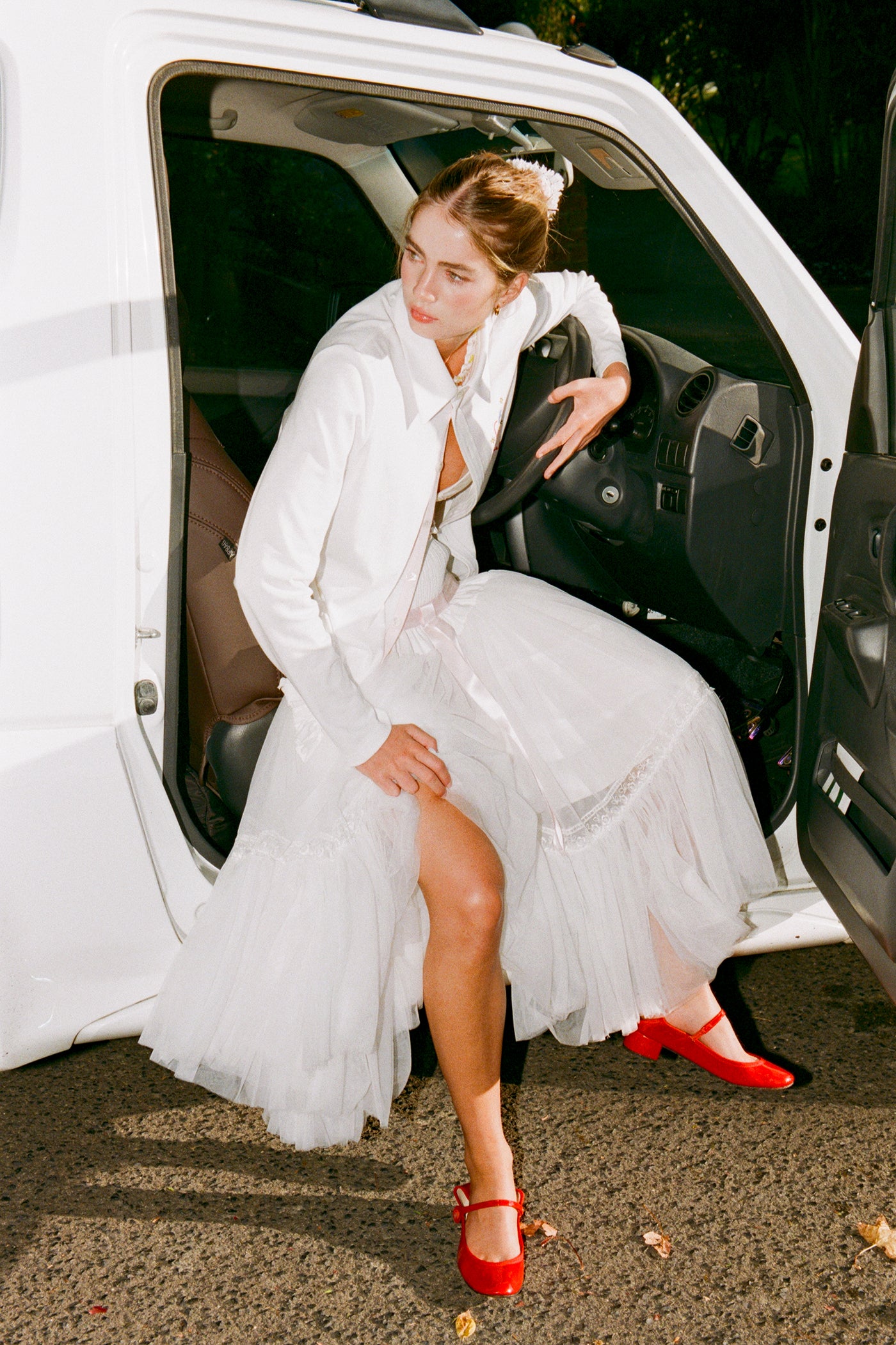 White Ribbon Tulle Skirt