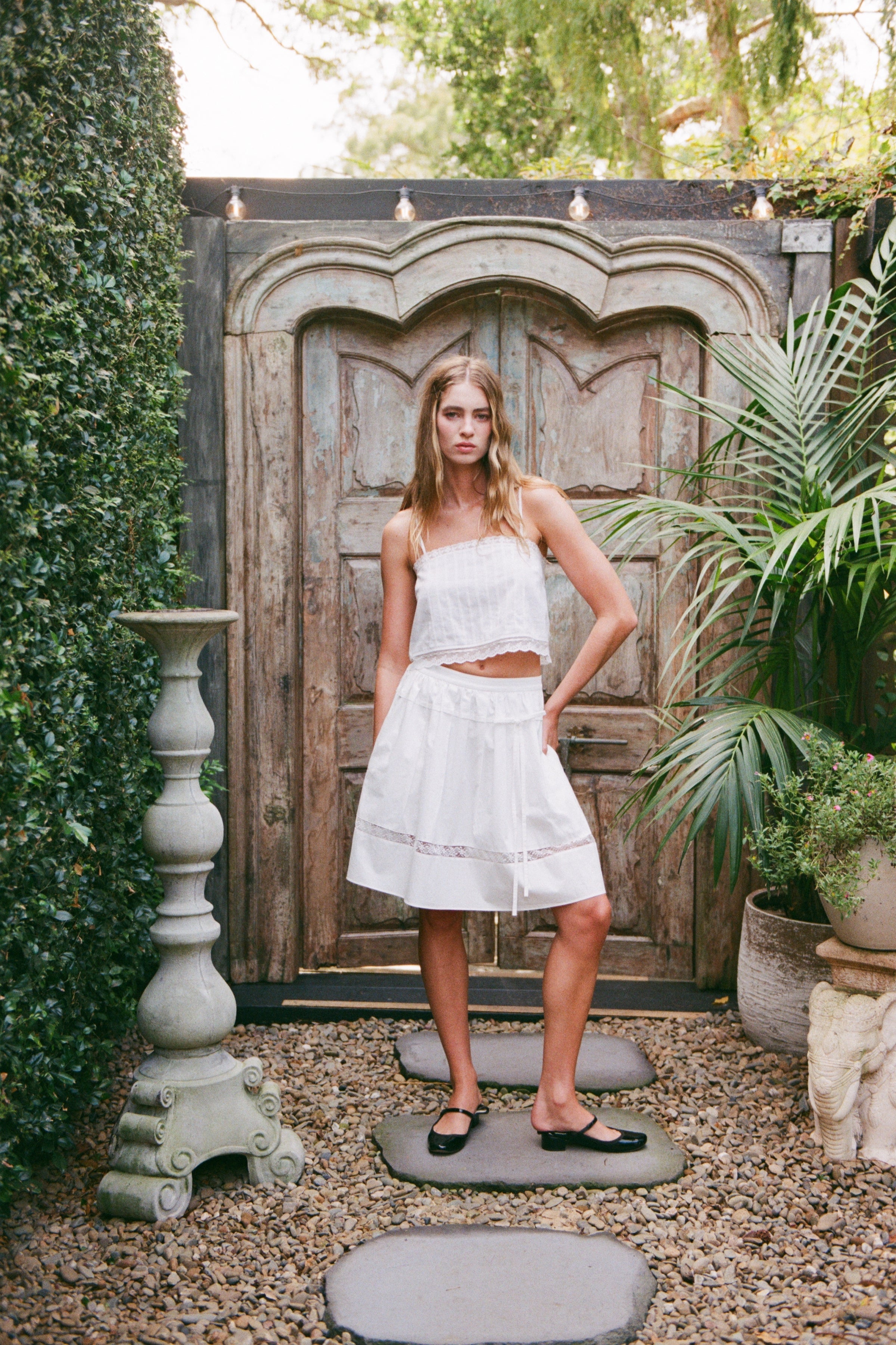 White Pintuck Lace Cami