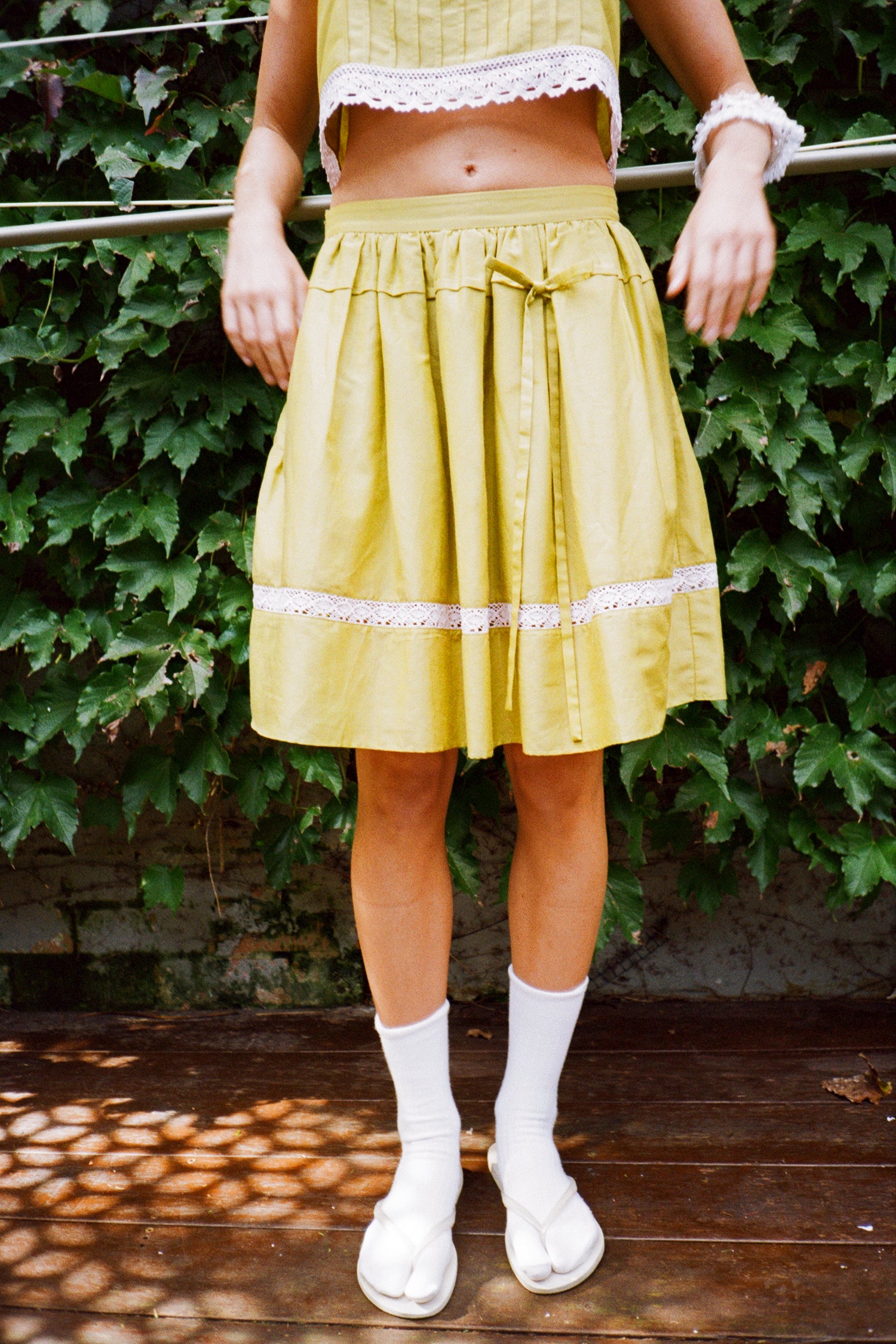 Green Gathered Flare Skirt