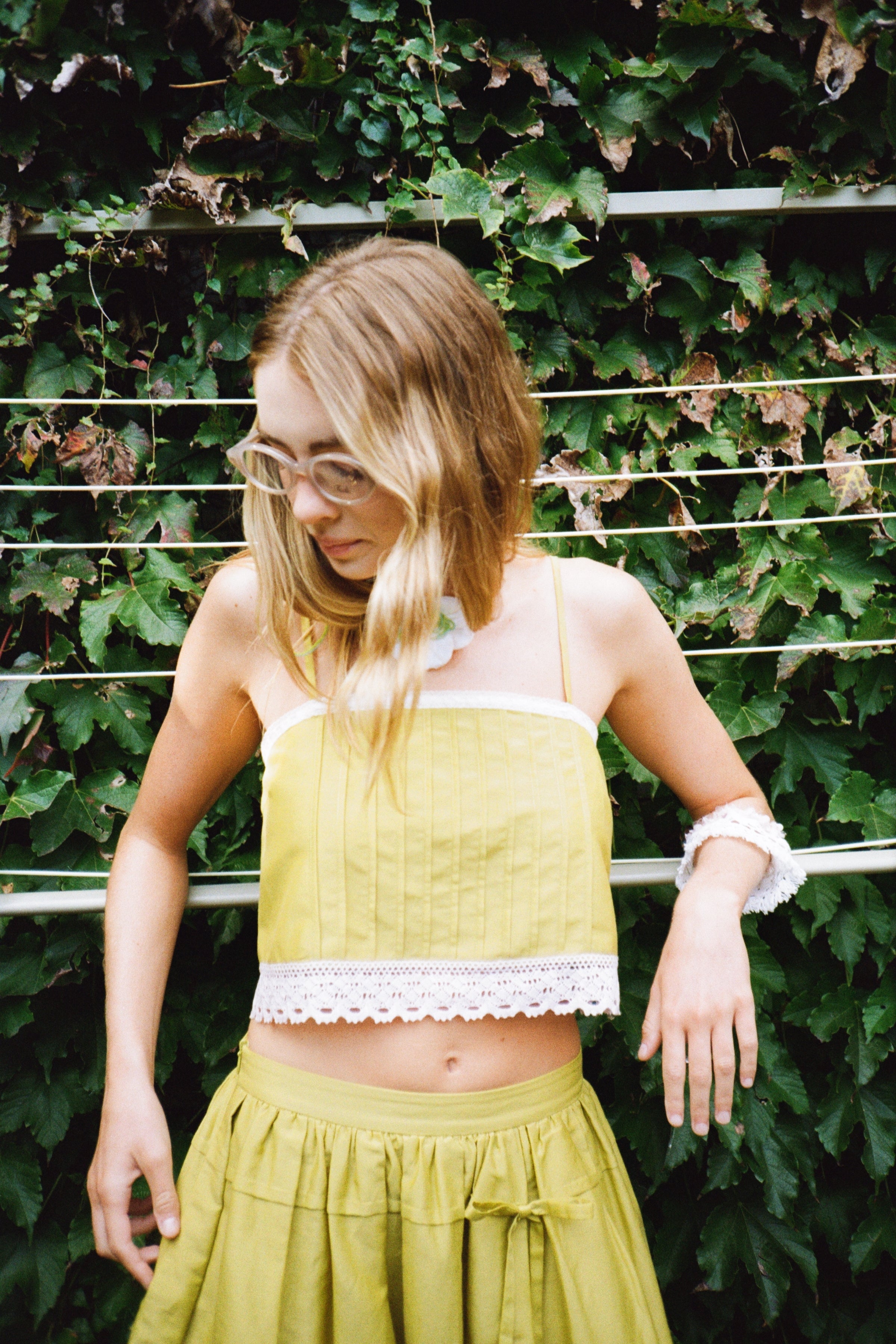 Green Pintuck Lace Cami