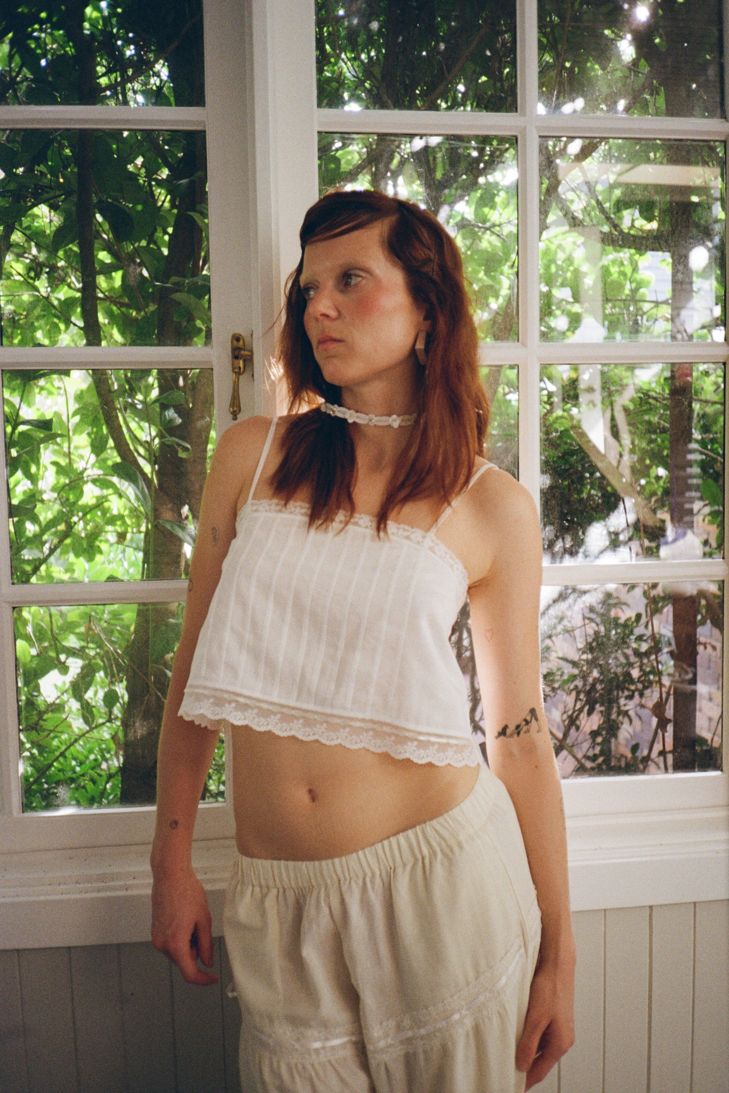 White Pintuck Lace Cami