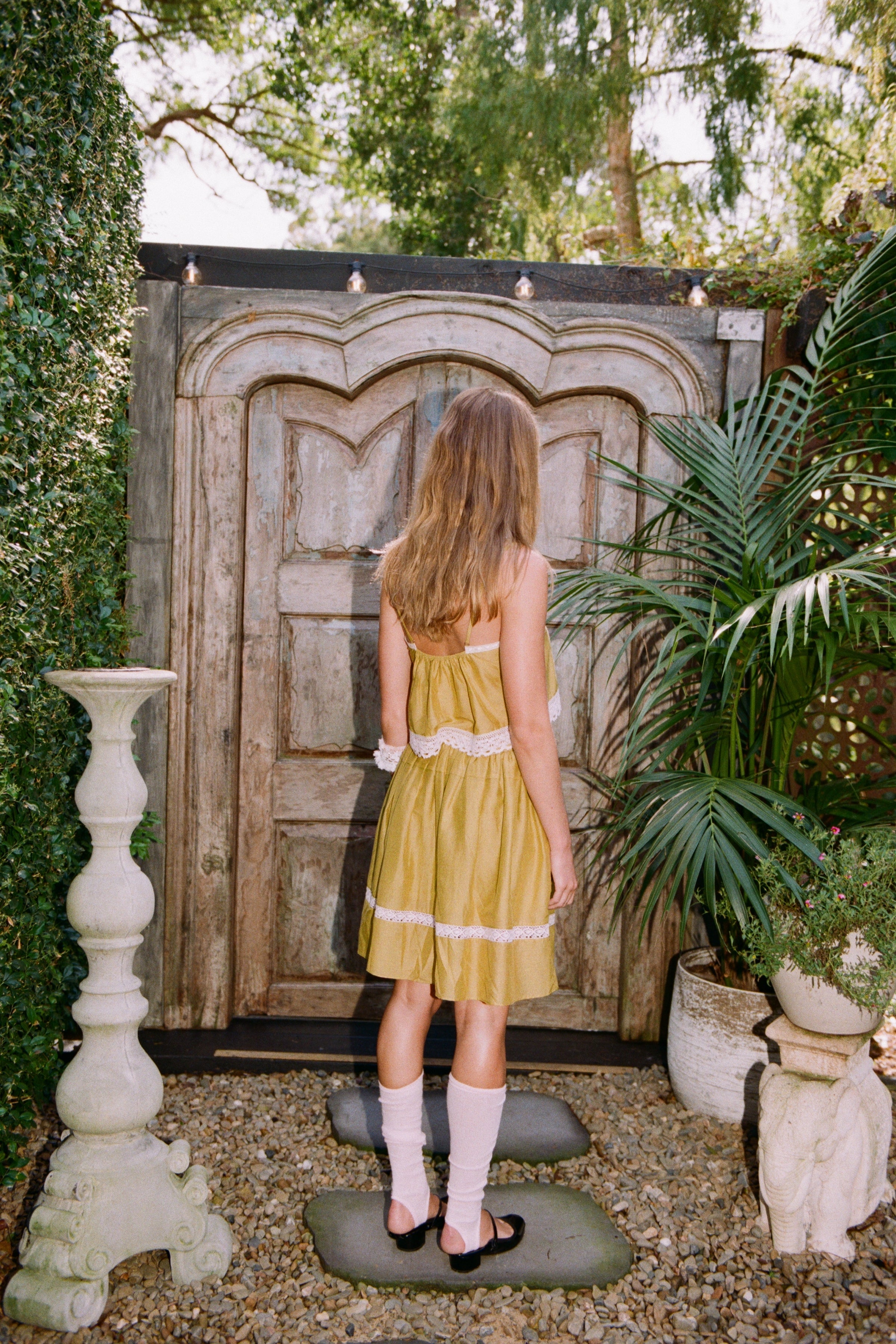 Green Gathered Flare Skirt
