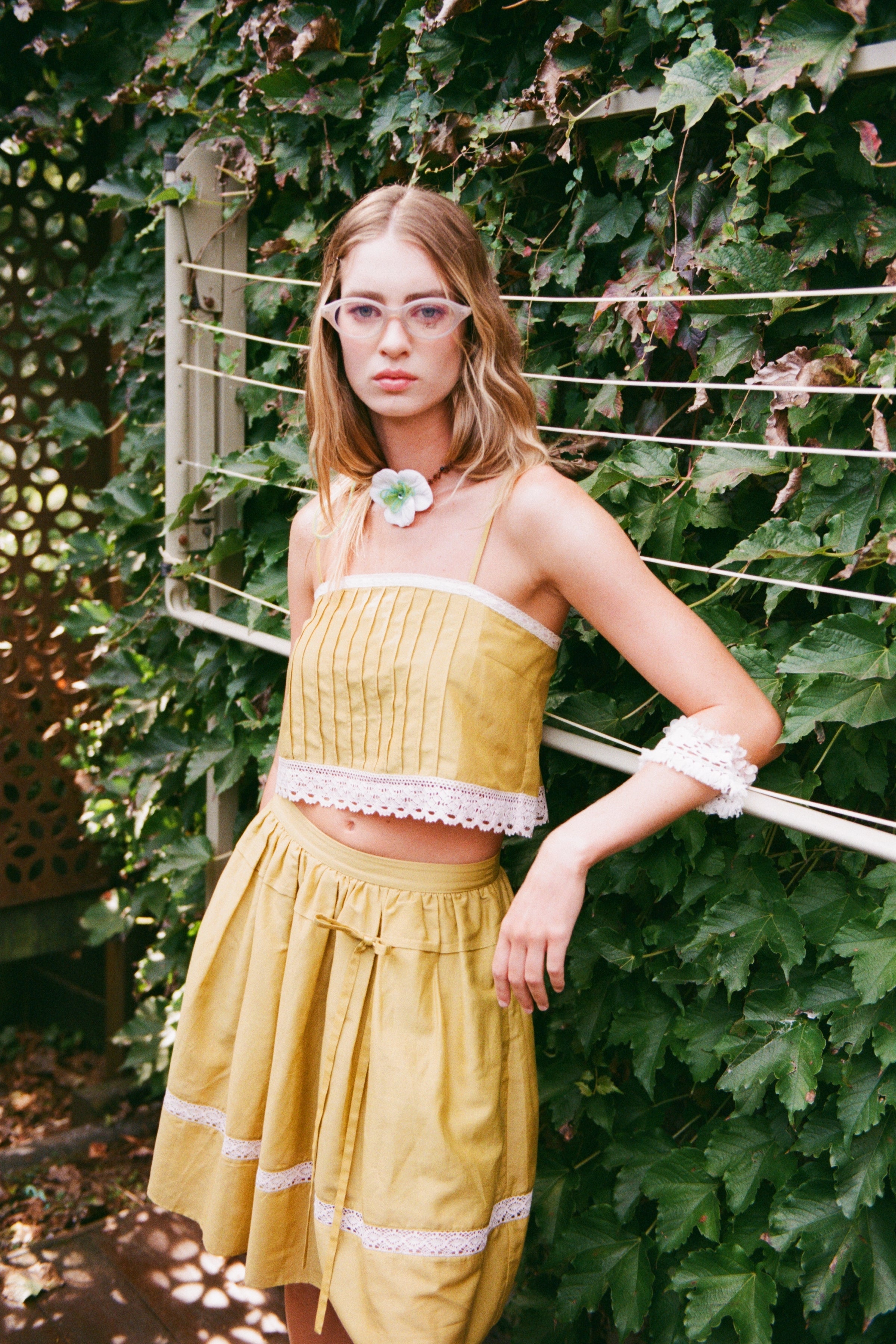 Green Gathered Flare Skirt
