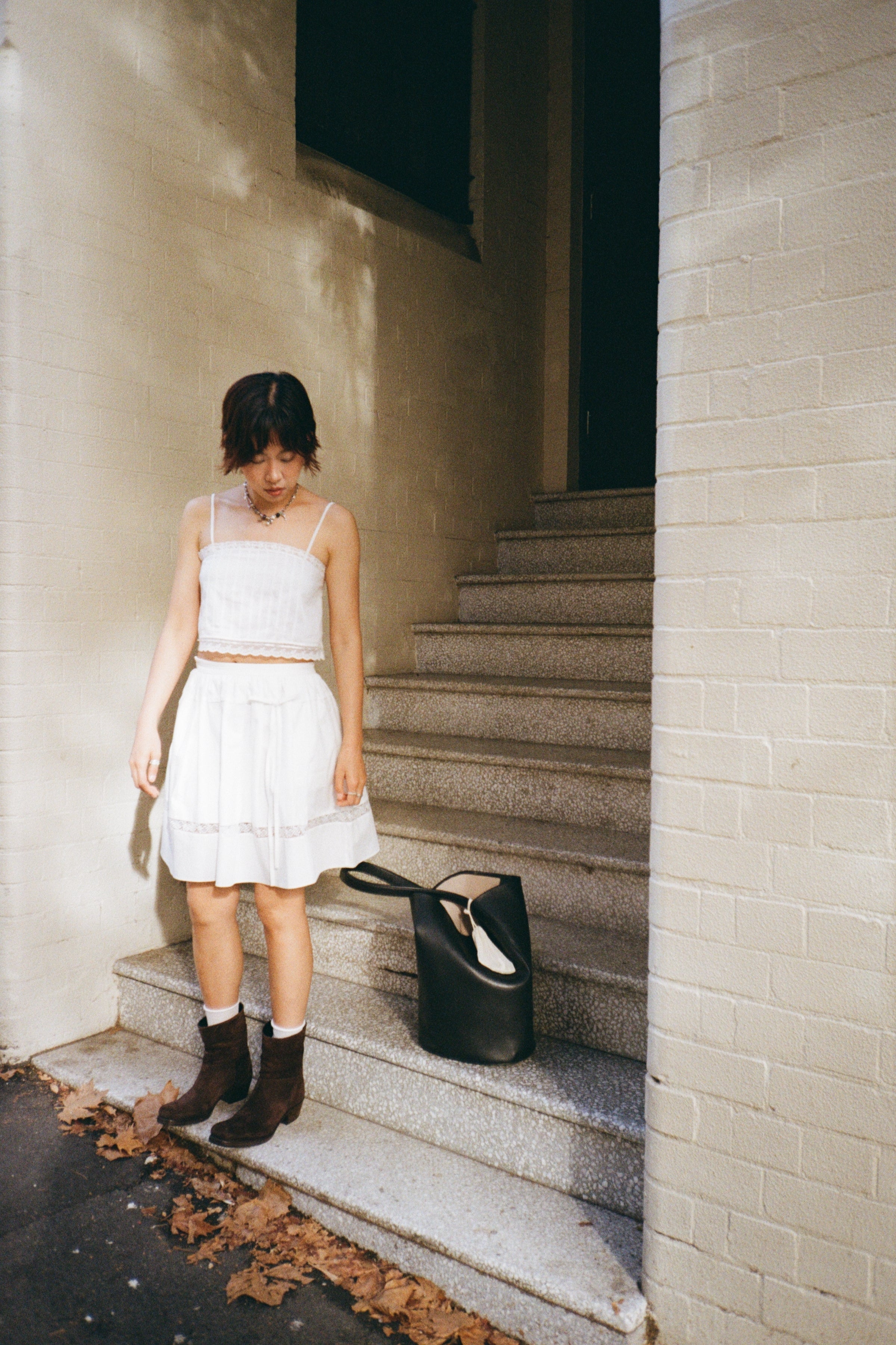 White Gathered Flare Skirt