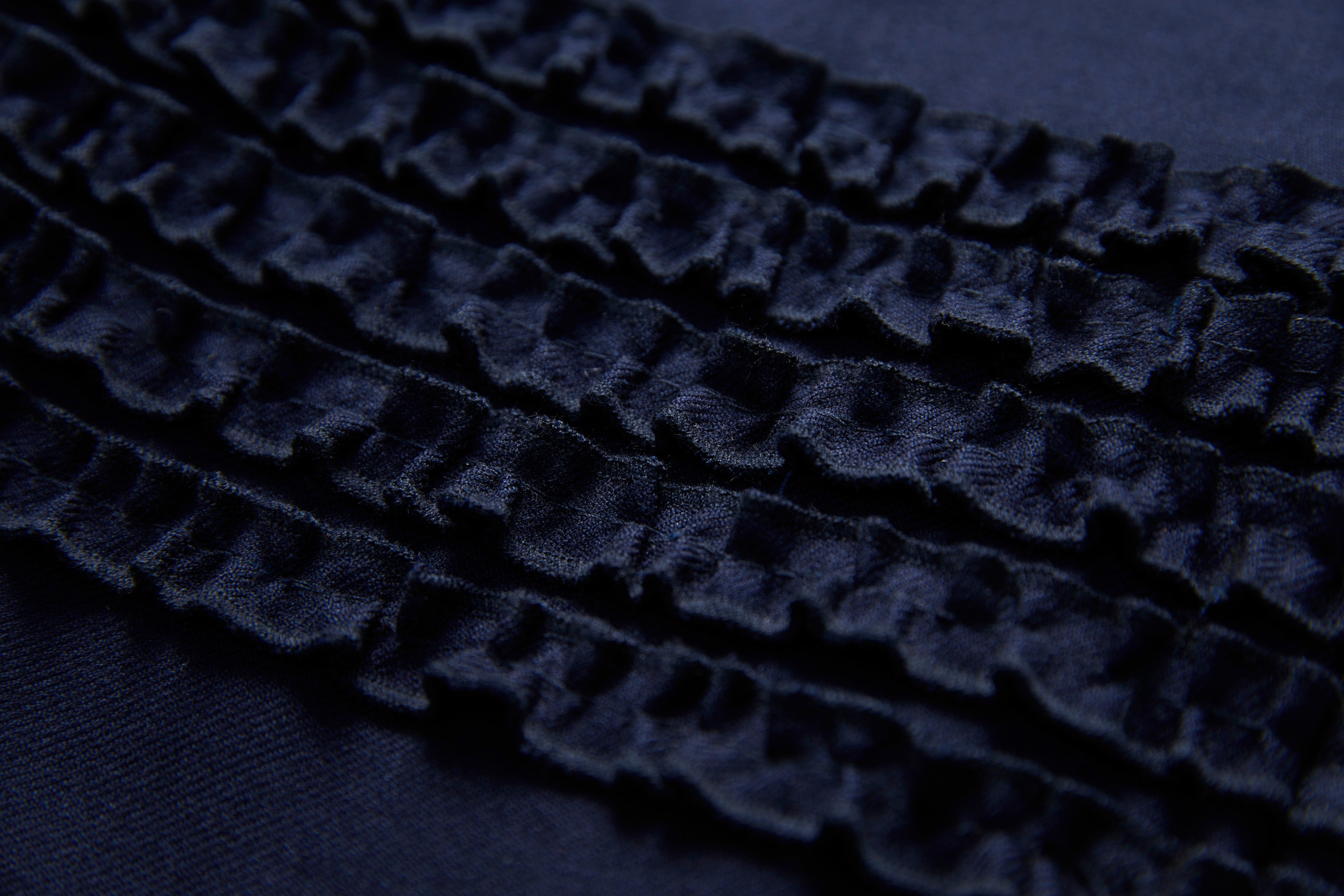 Ruffle Wool Trousers-Navy