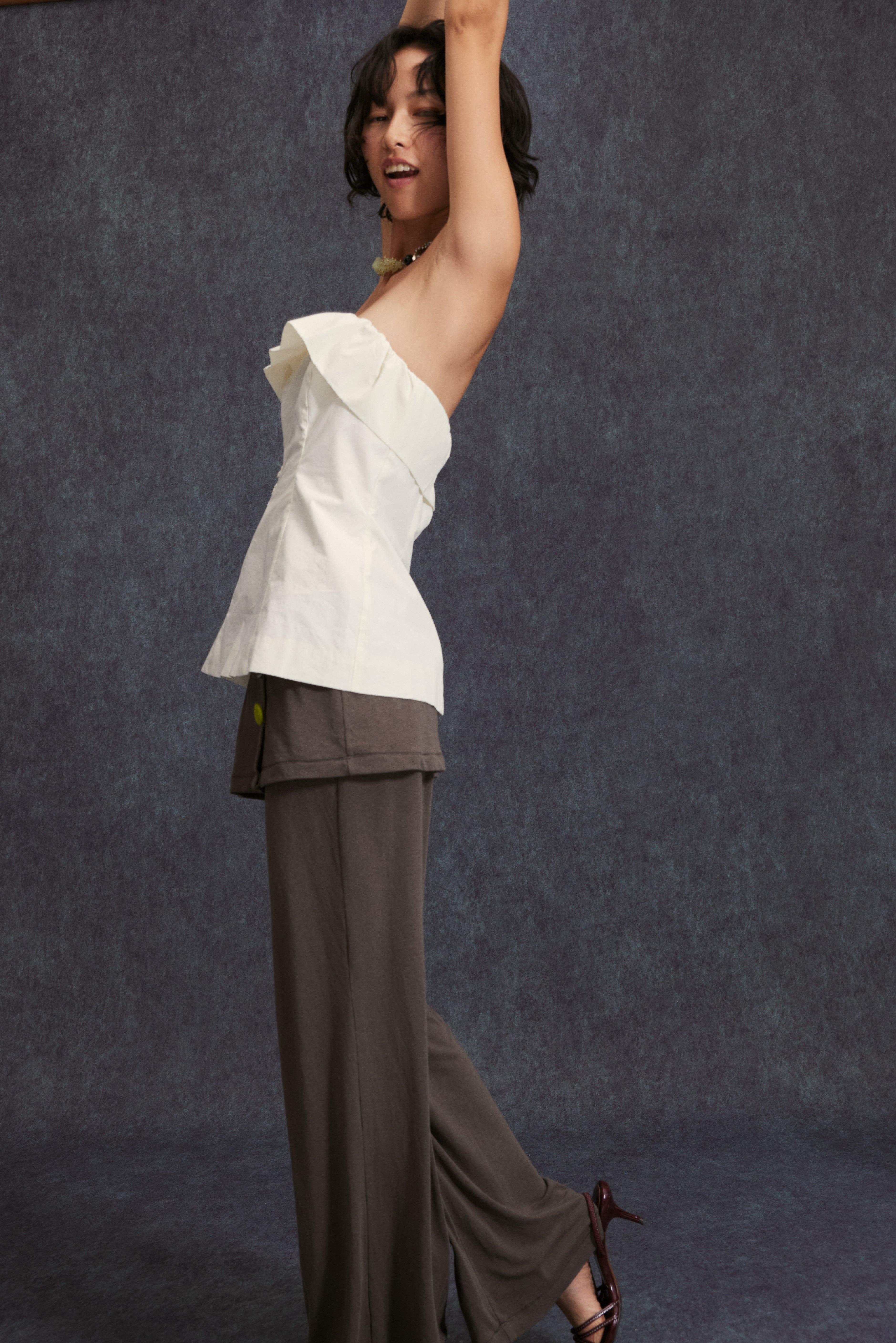 Elastic Wide Leg Trousers-Grey