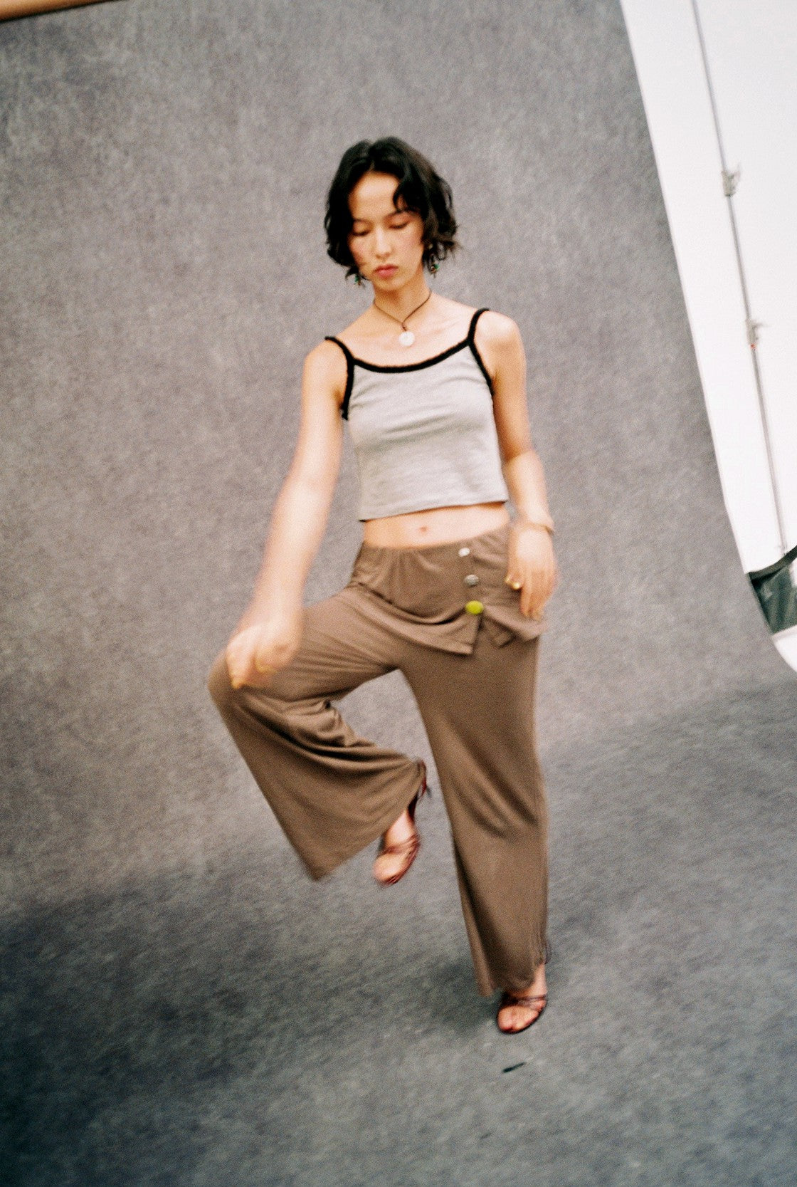 Elastic Wide Leg Trousers-Grey