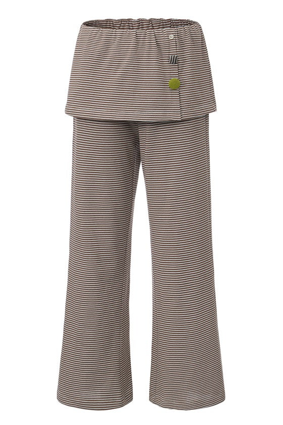 Elastic Wide Leg Trousers-Blue/Green stripe