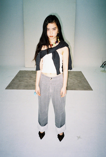 Lace Corduroy Trousers-Turquoise