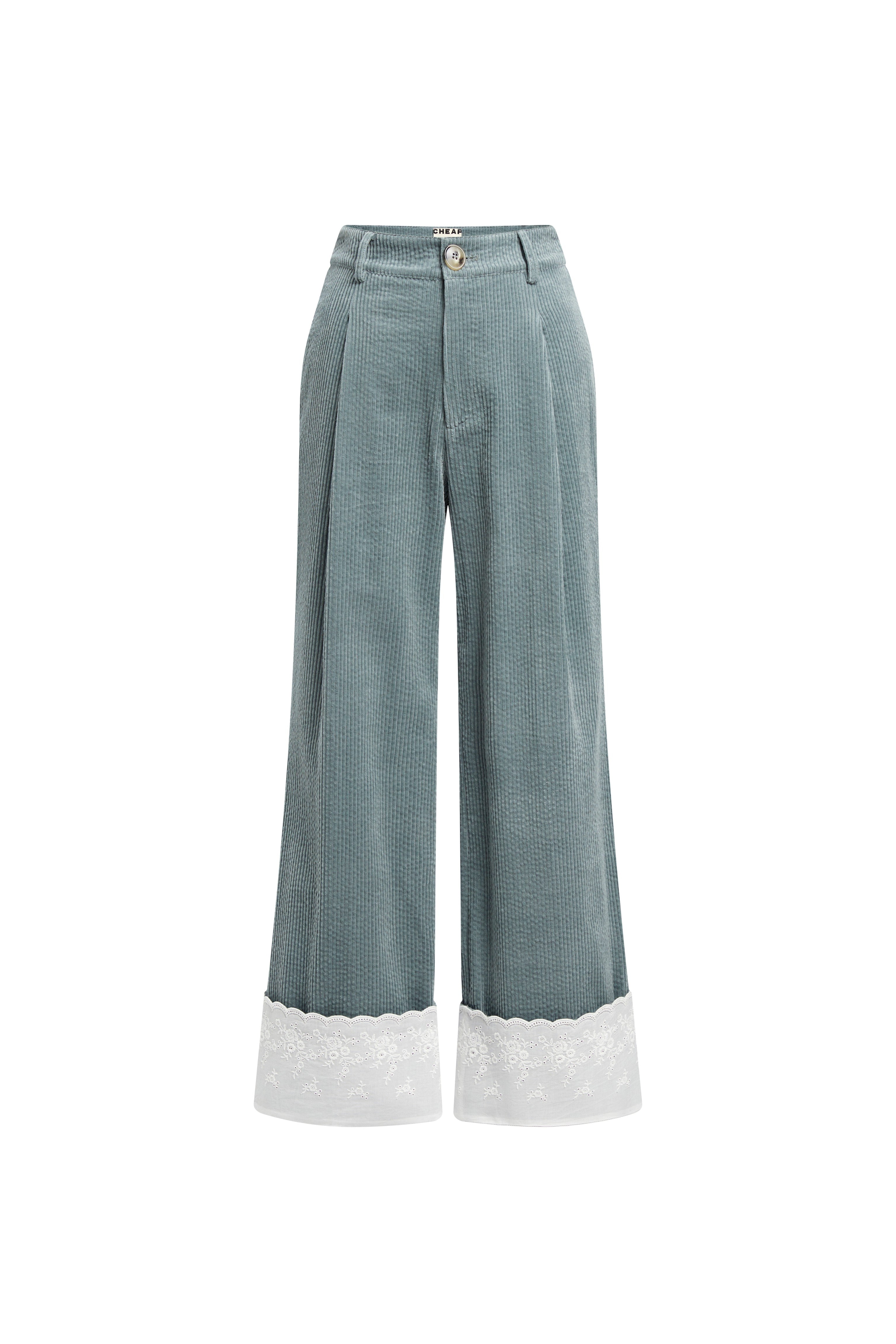 Lace Corduroy Trousers-Turquoise