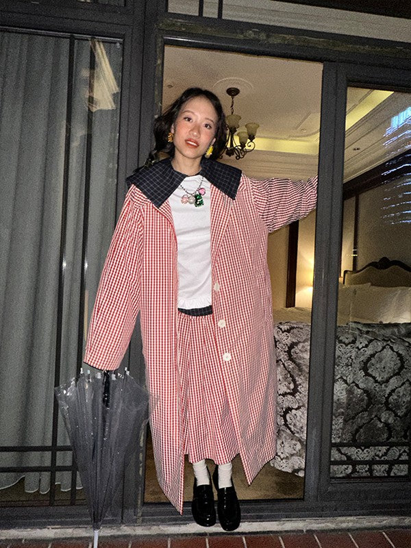 Quilted Coat-Red Gingham