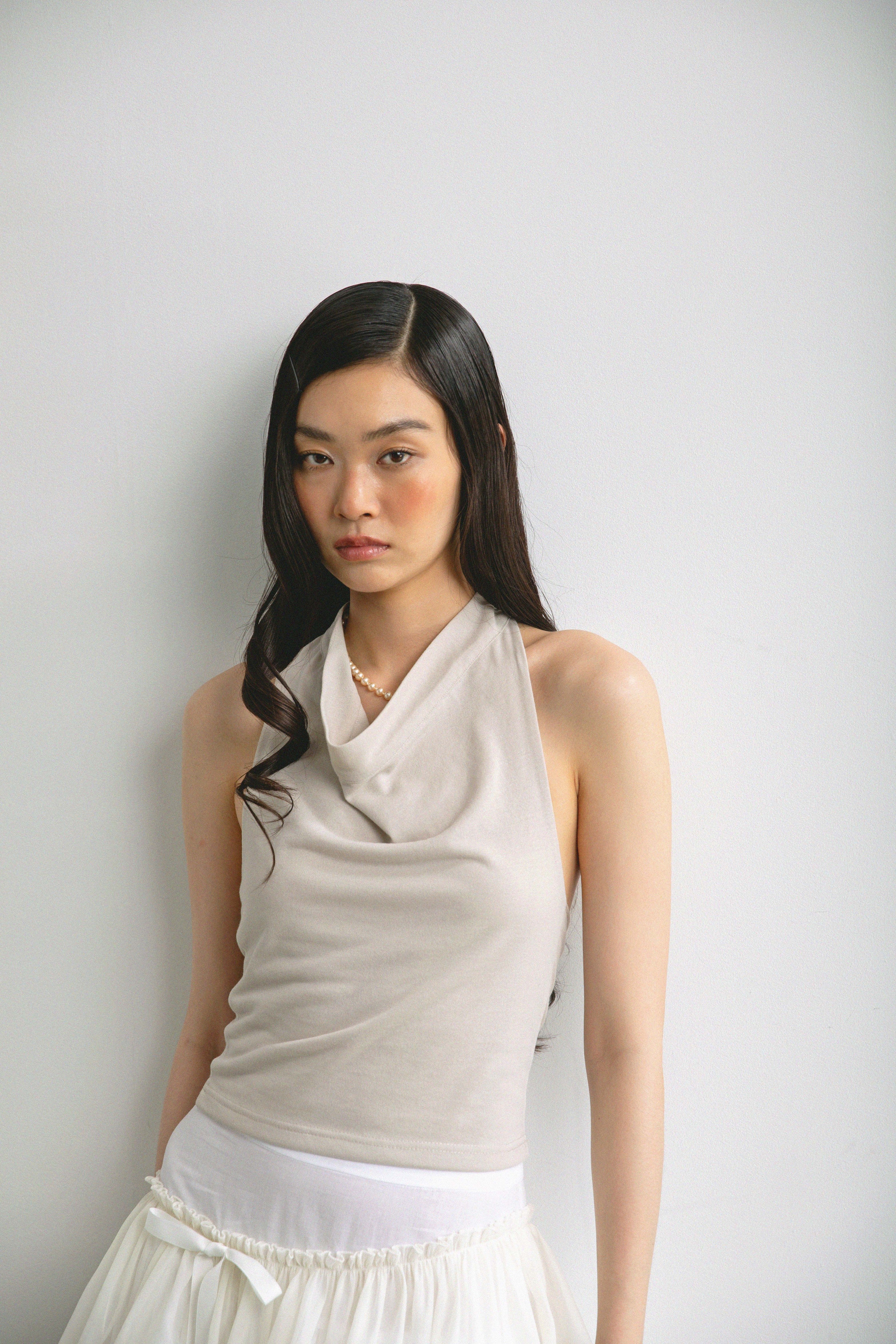 Cowl Neck Top-Beige