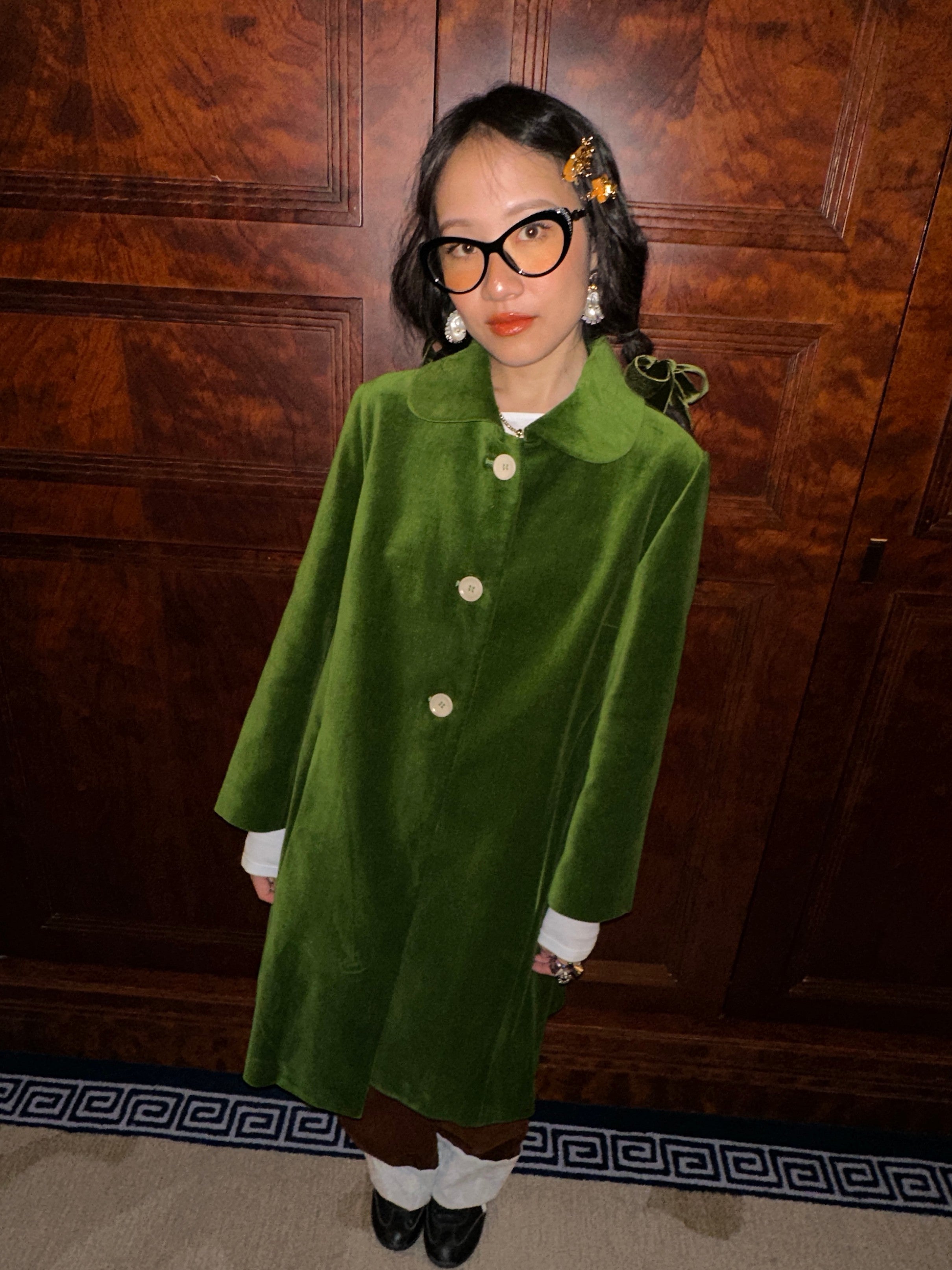 Peter Pan Collar Coat - Green