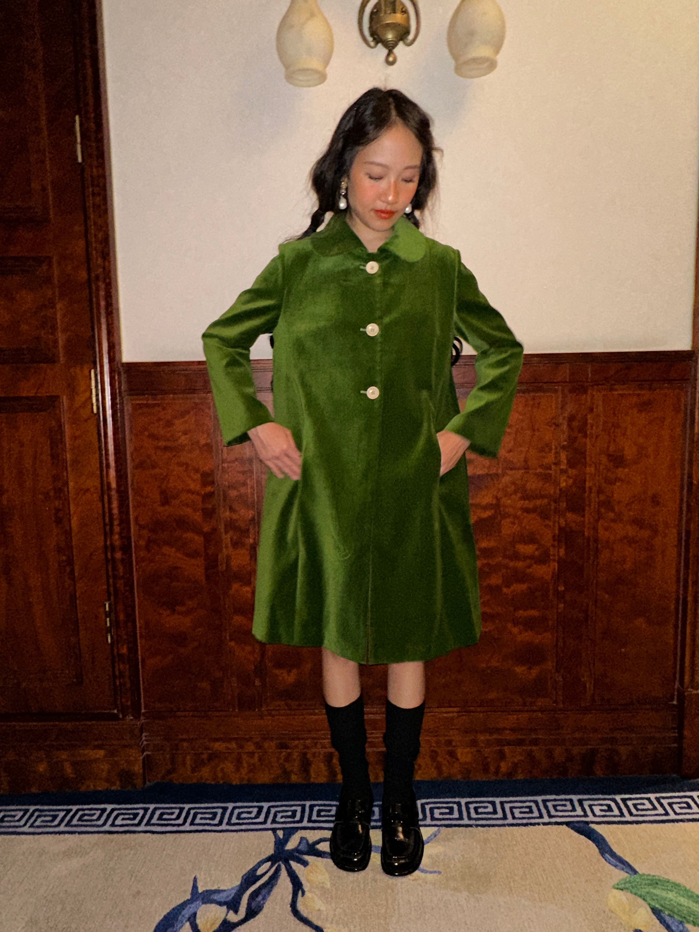 Peter Pan Collar Coat - Green