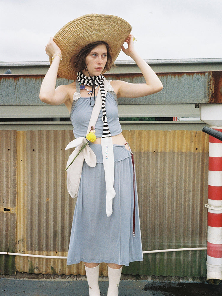 Halter Neck Top-Blue