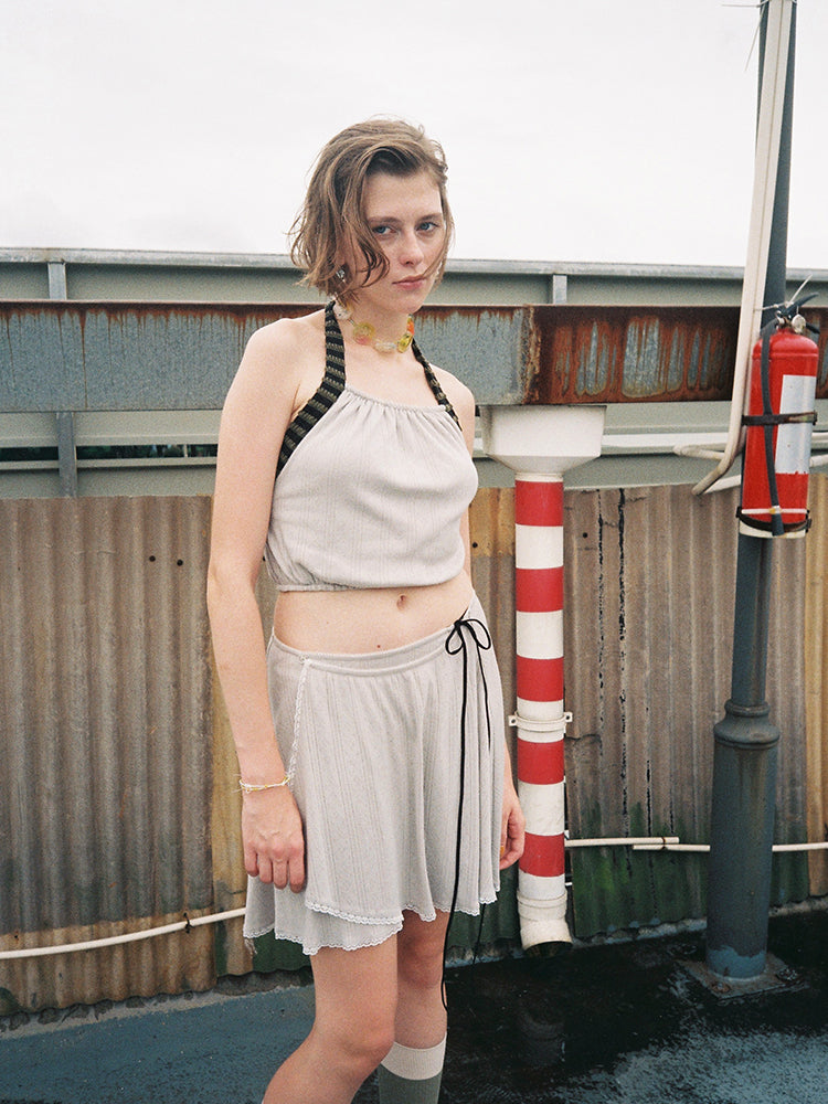 Halter Neck Top-Grey & Stripe