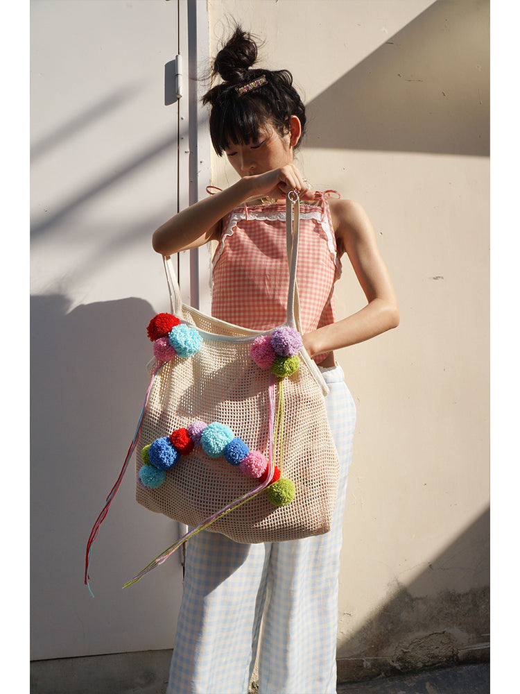 Fishnet Pompom Bag