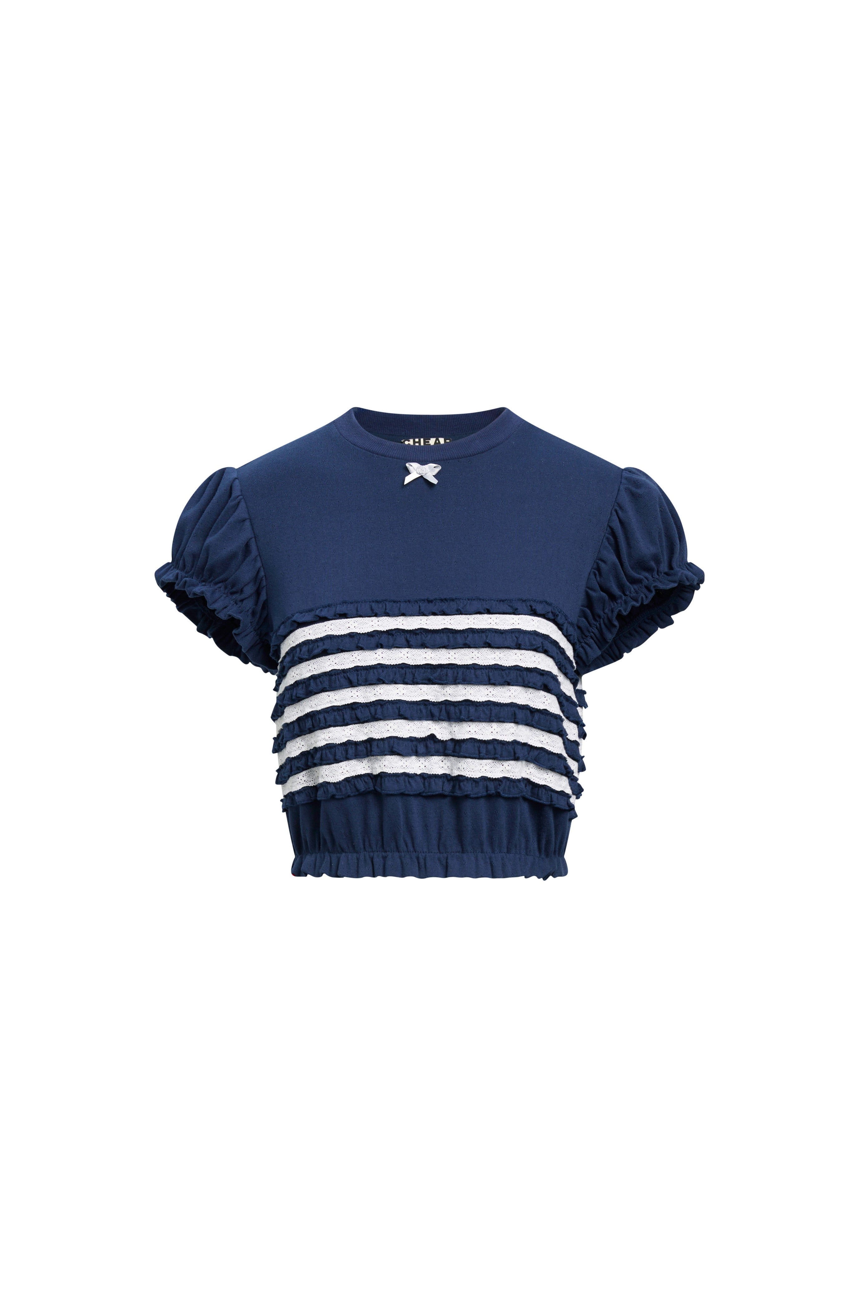 Bubble Sleeve Lace Top-Navy