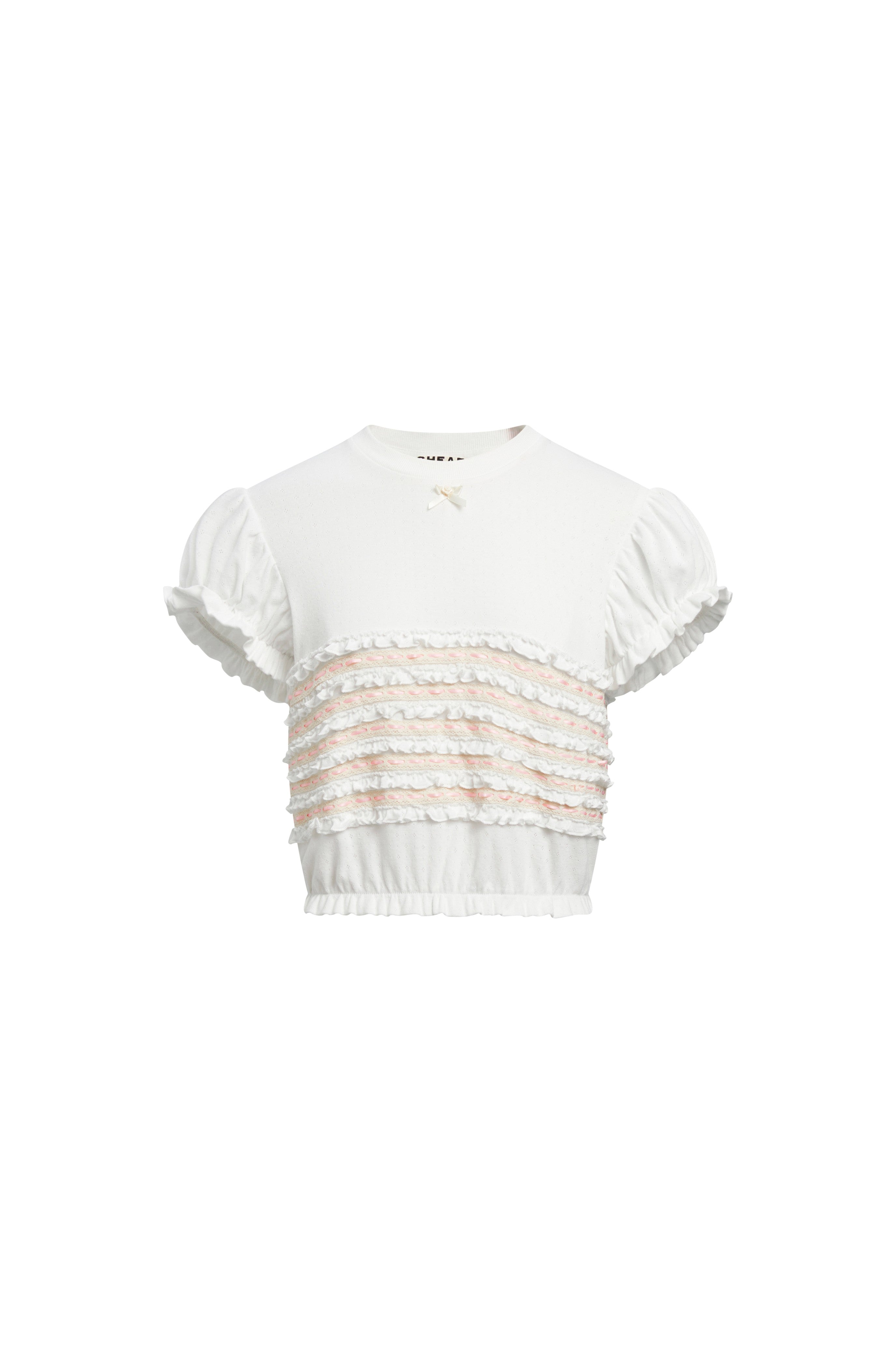 Bubble Sleeve Lace Top-White