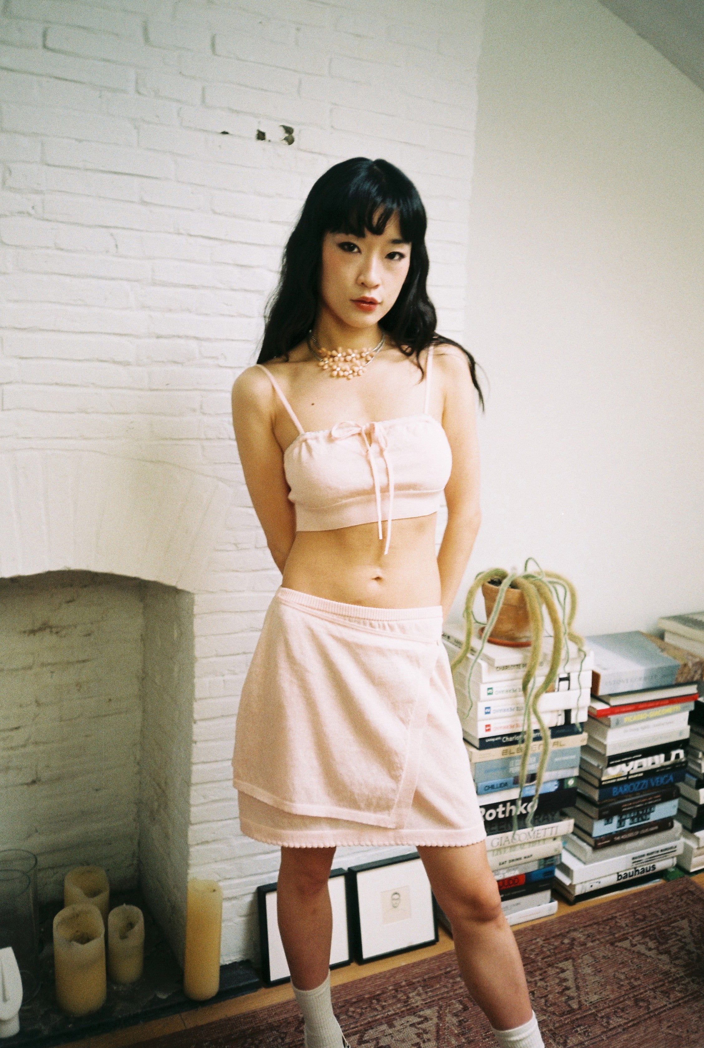 Knit Wrap Skirt-Pink
