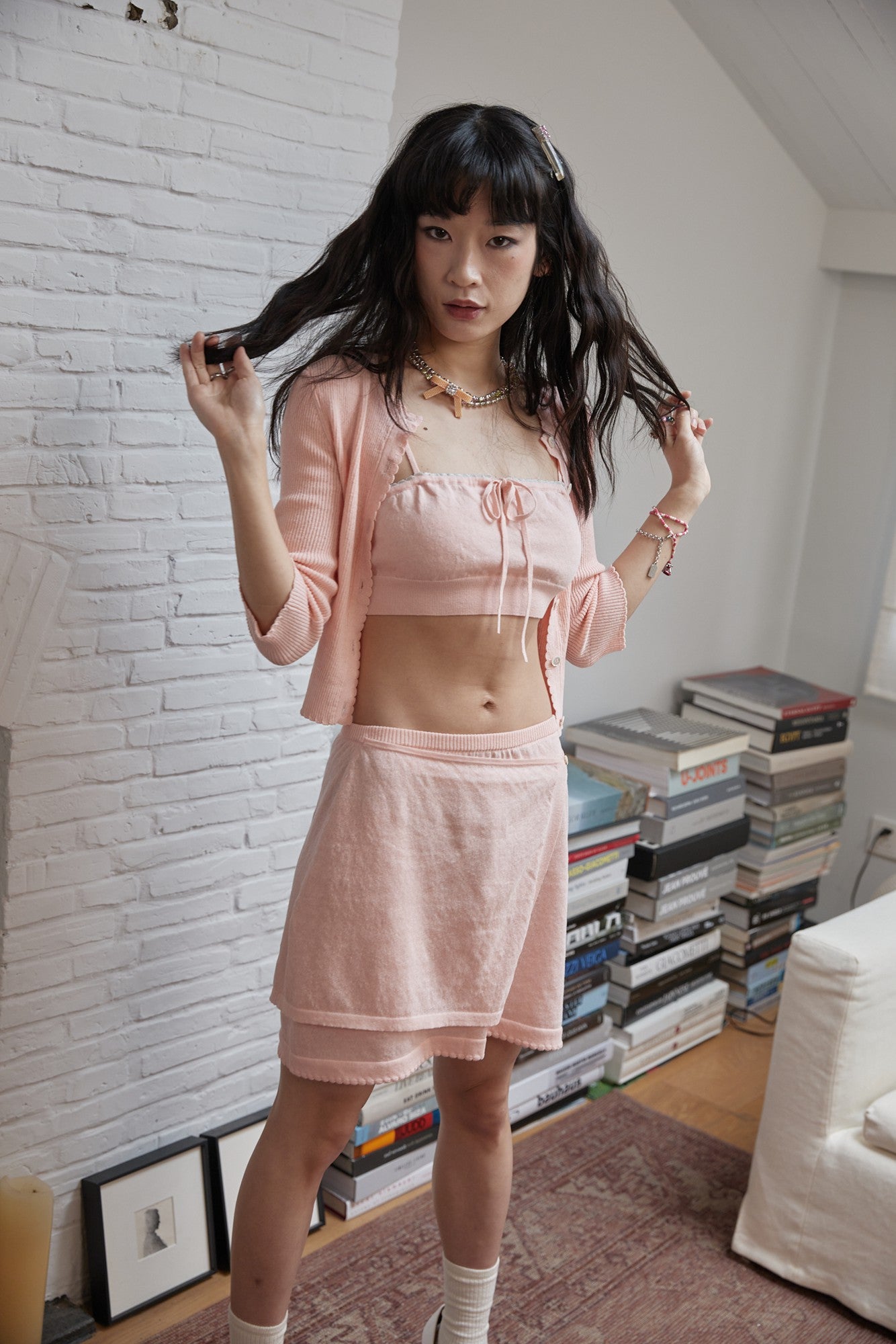 Knit Wrap Skirt-Pink