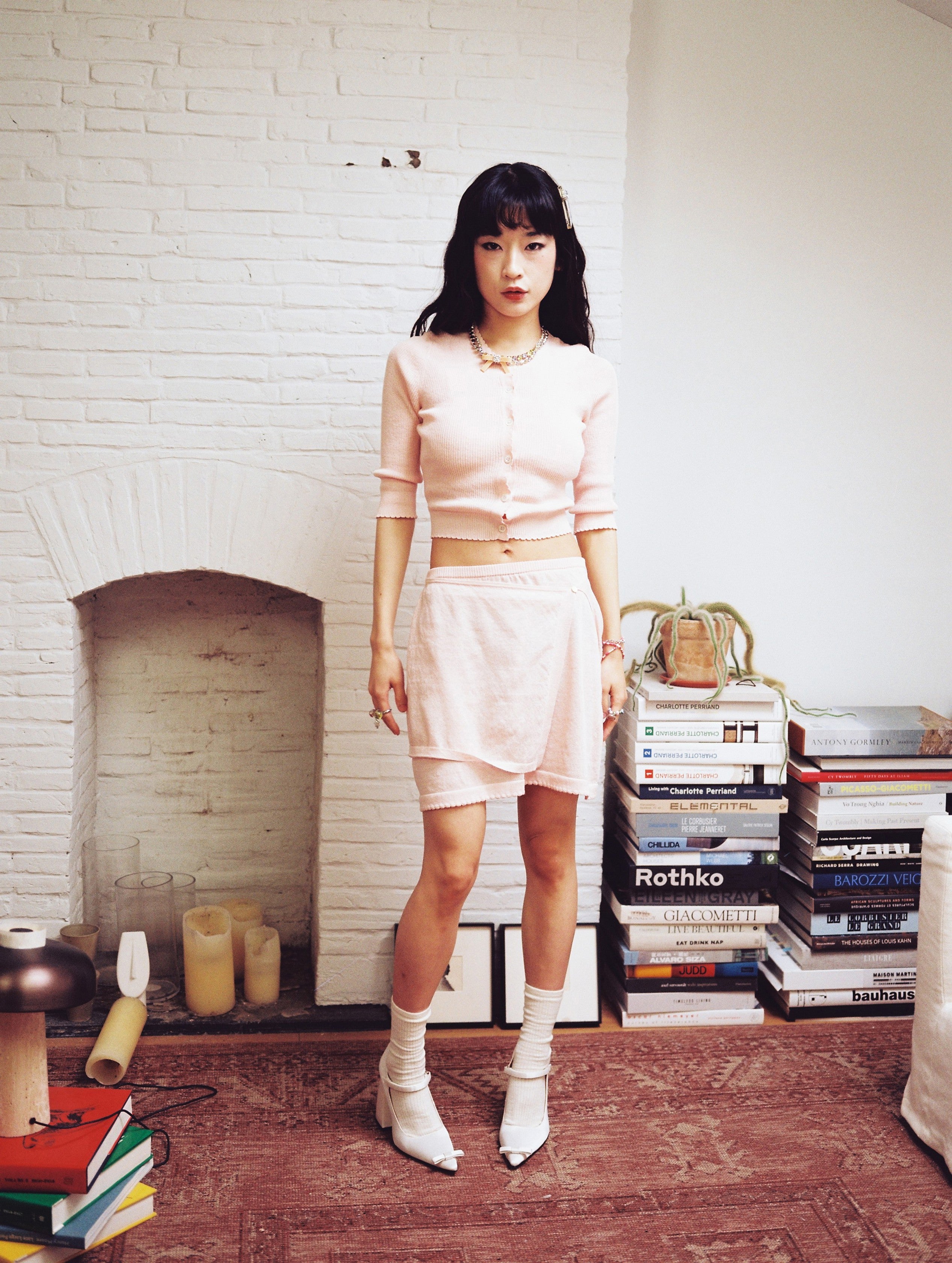 Knit Wrap Skirt-Pink