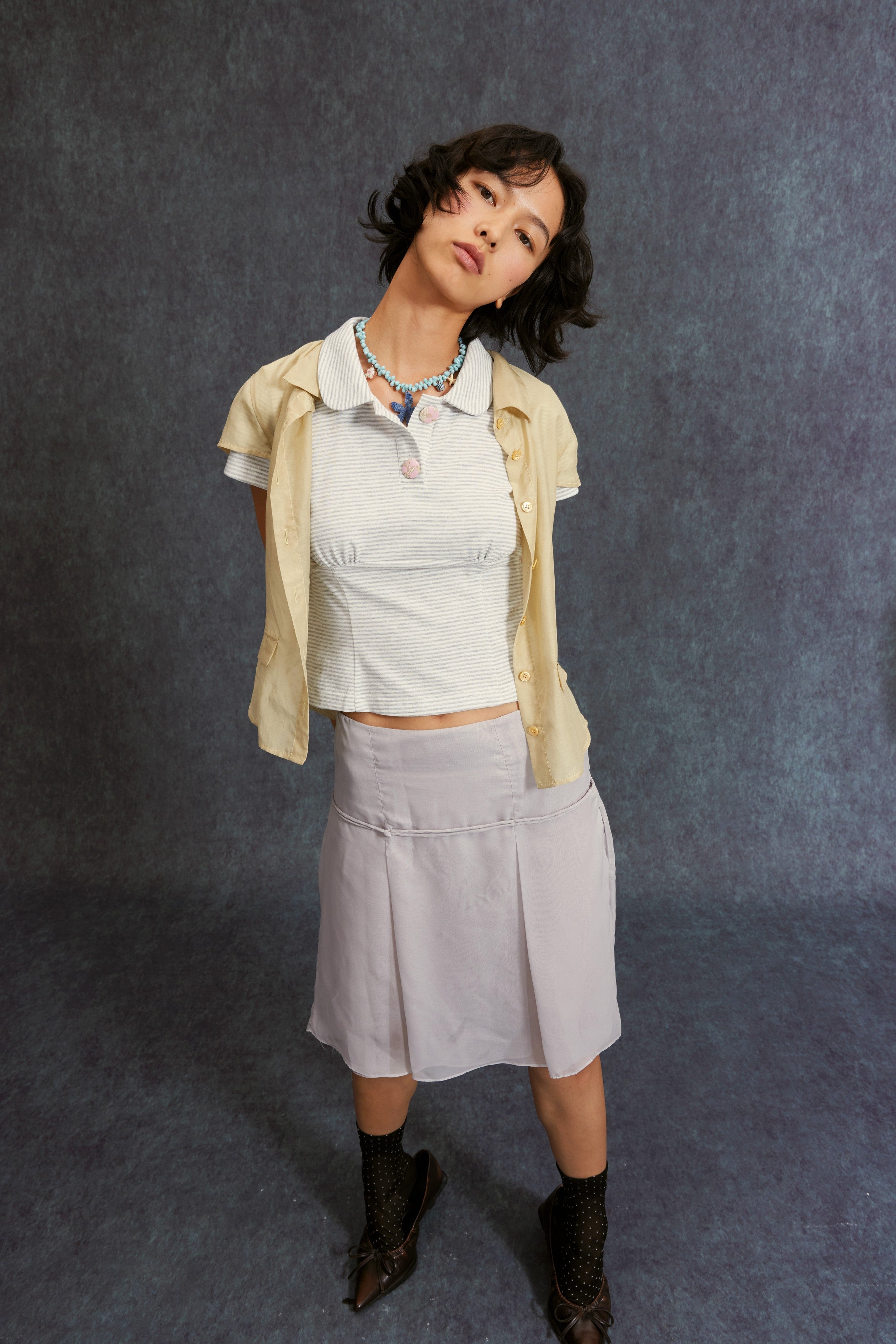 Polo Shirt-Blue-White/Grey