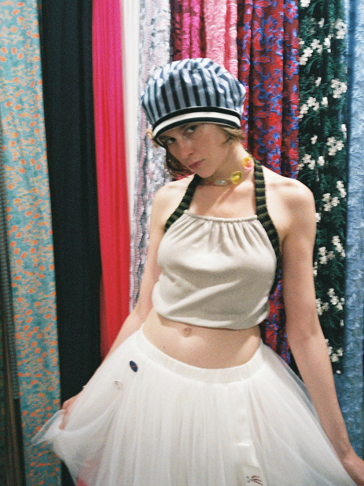Halter Neck Top-Grey & Stripe