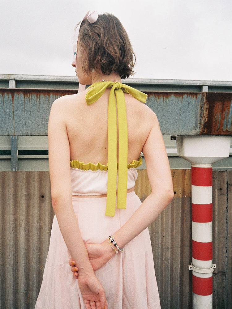 Halter Neck Top-Pink & Green