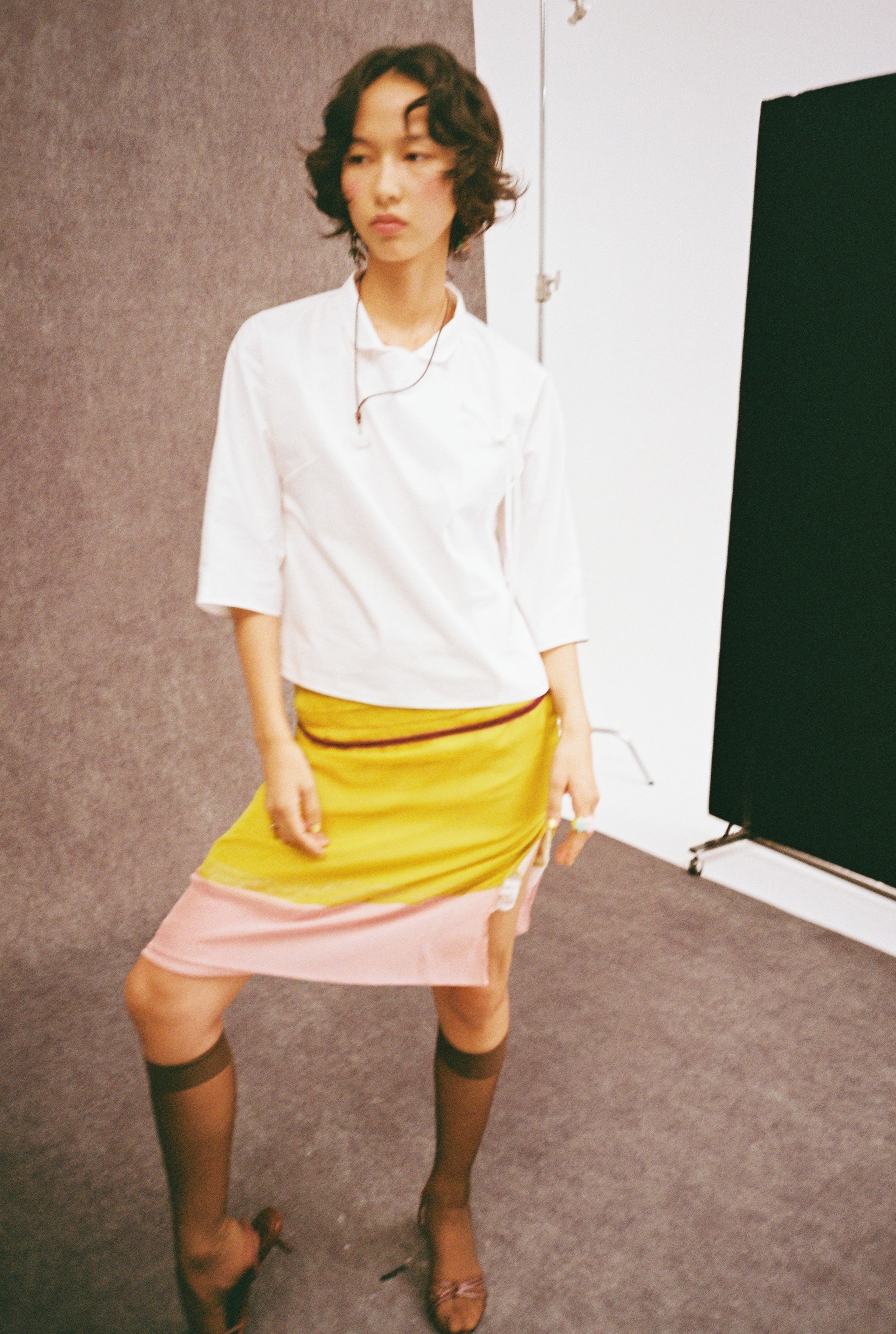 Chiffon Pencil Skirt-Green Pink