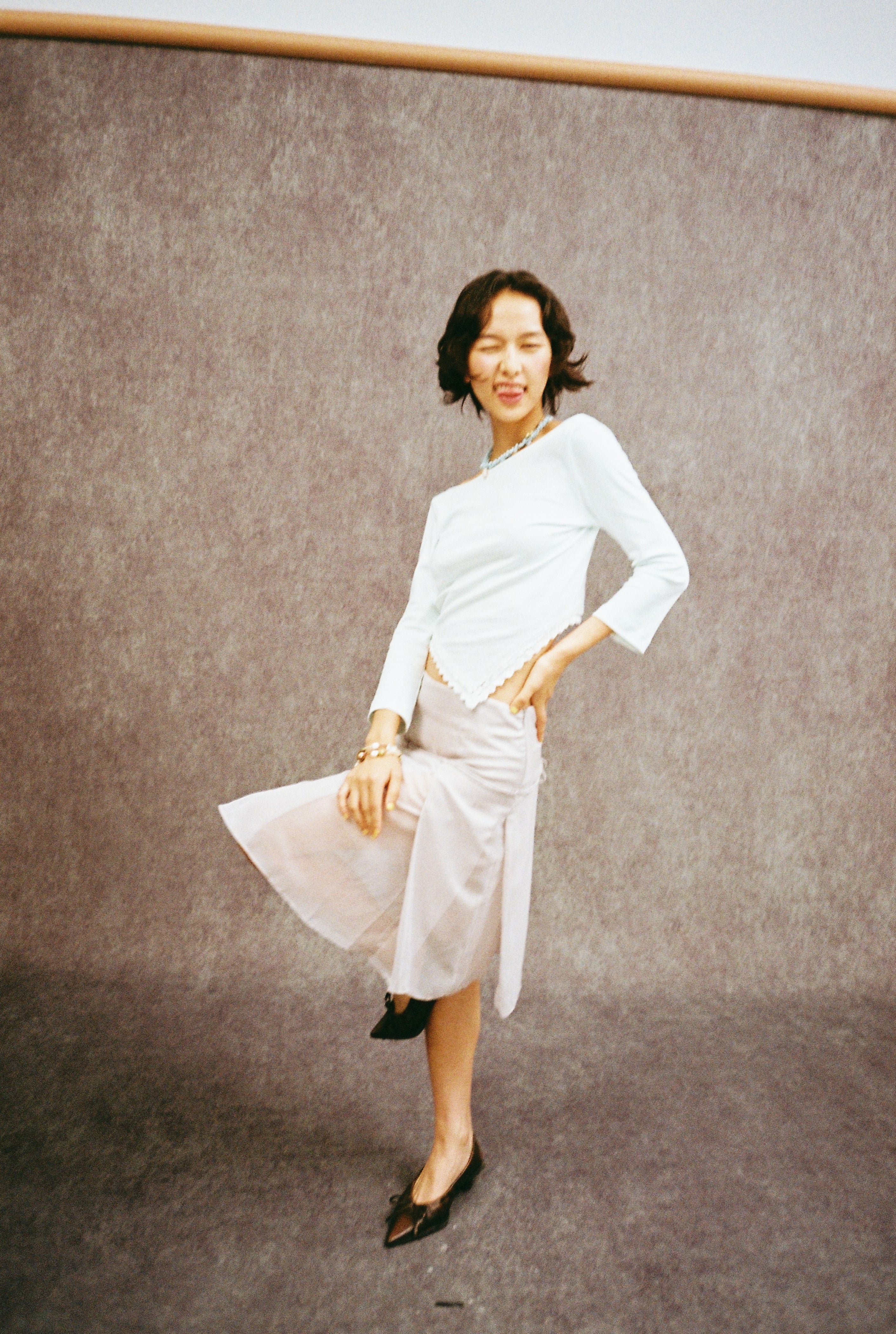 Oriental Pleated Skirt-Grey