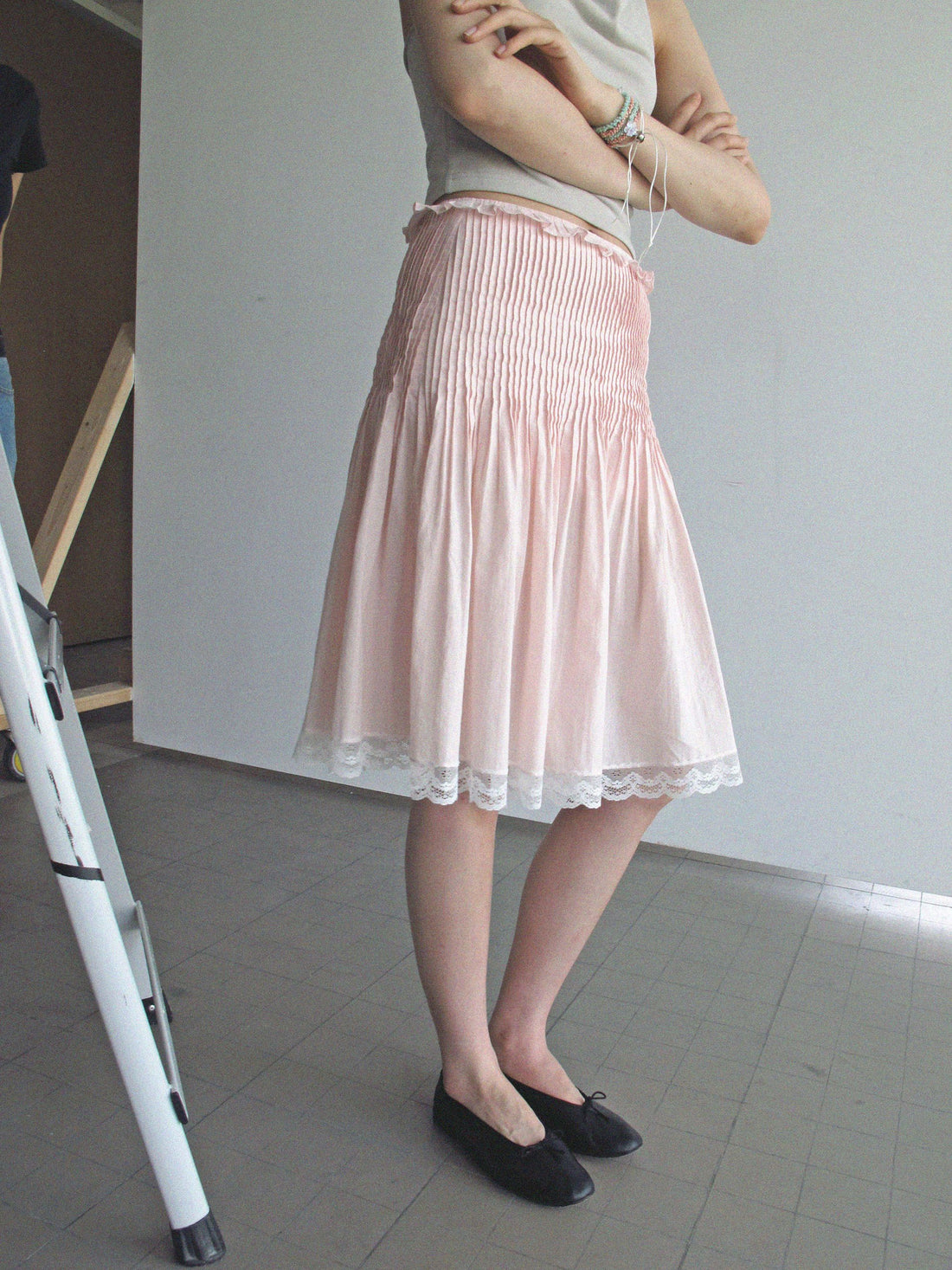 Gathered Pleat Skirt-Pink