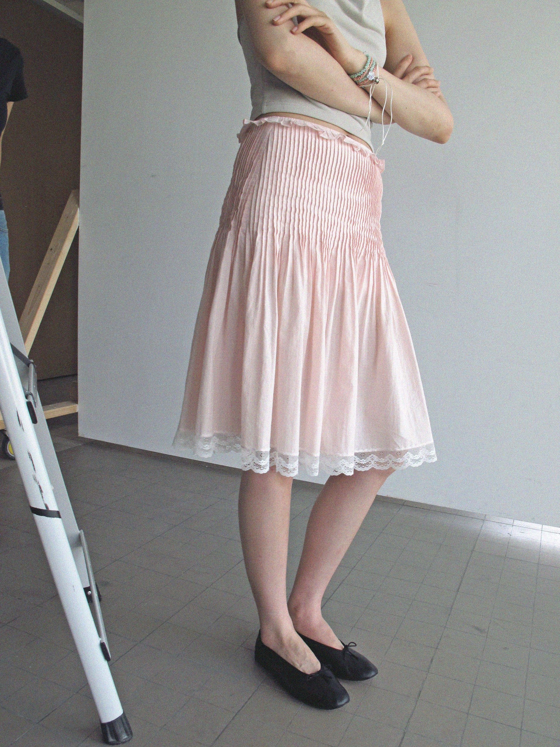 Gathered Pleat Skirt-Pink