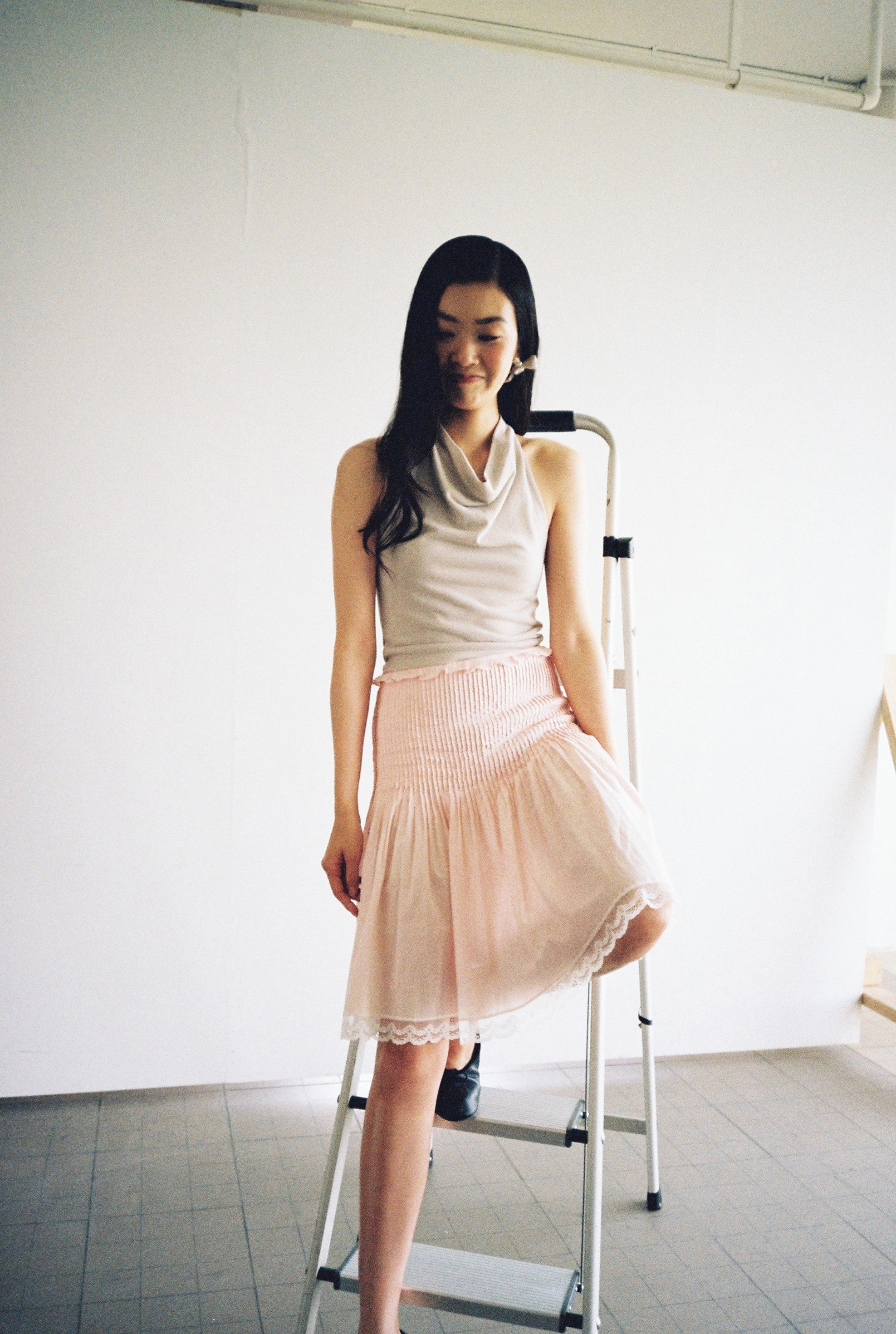 Gathered Pleat Skirt-Pink