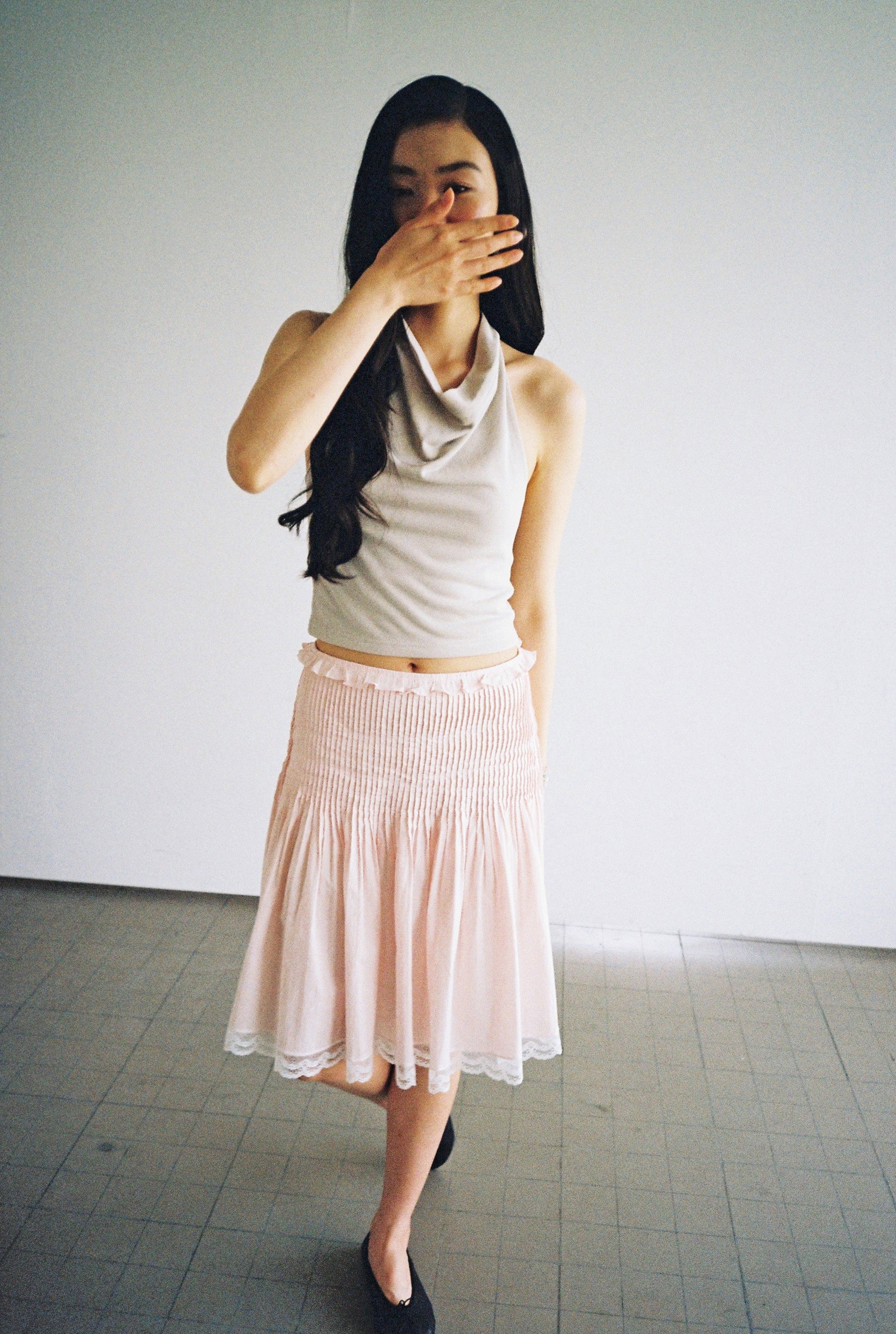 Gathered Pleat Skirt-Pink
