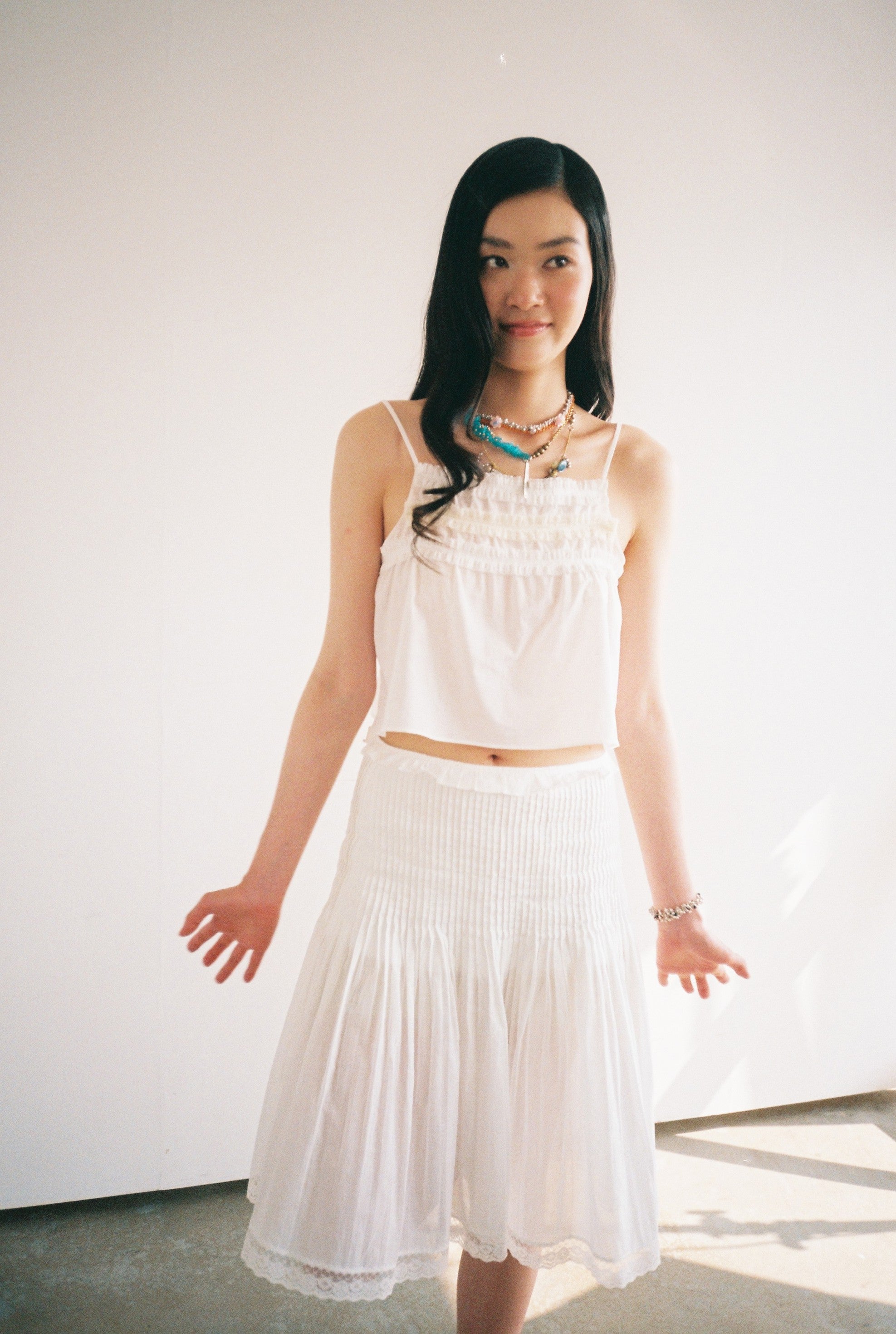 Gathered Pleat Skirt-White