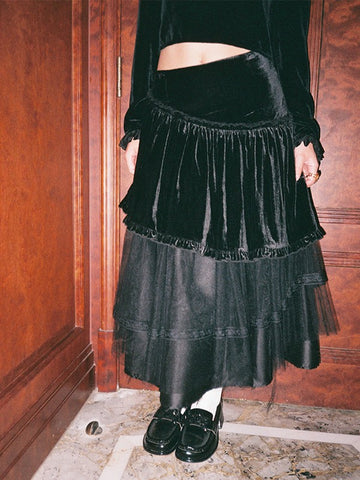 Multi-layered Skirt - Black Velvet