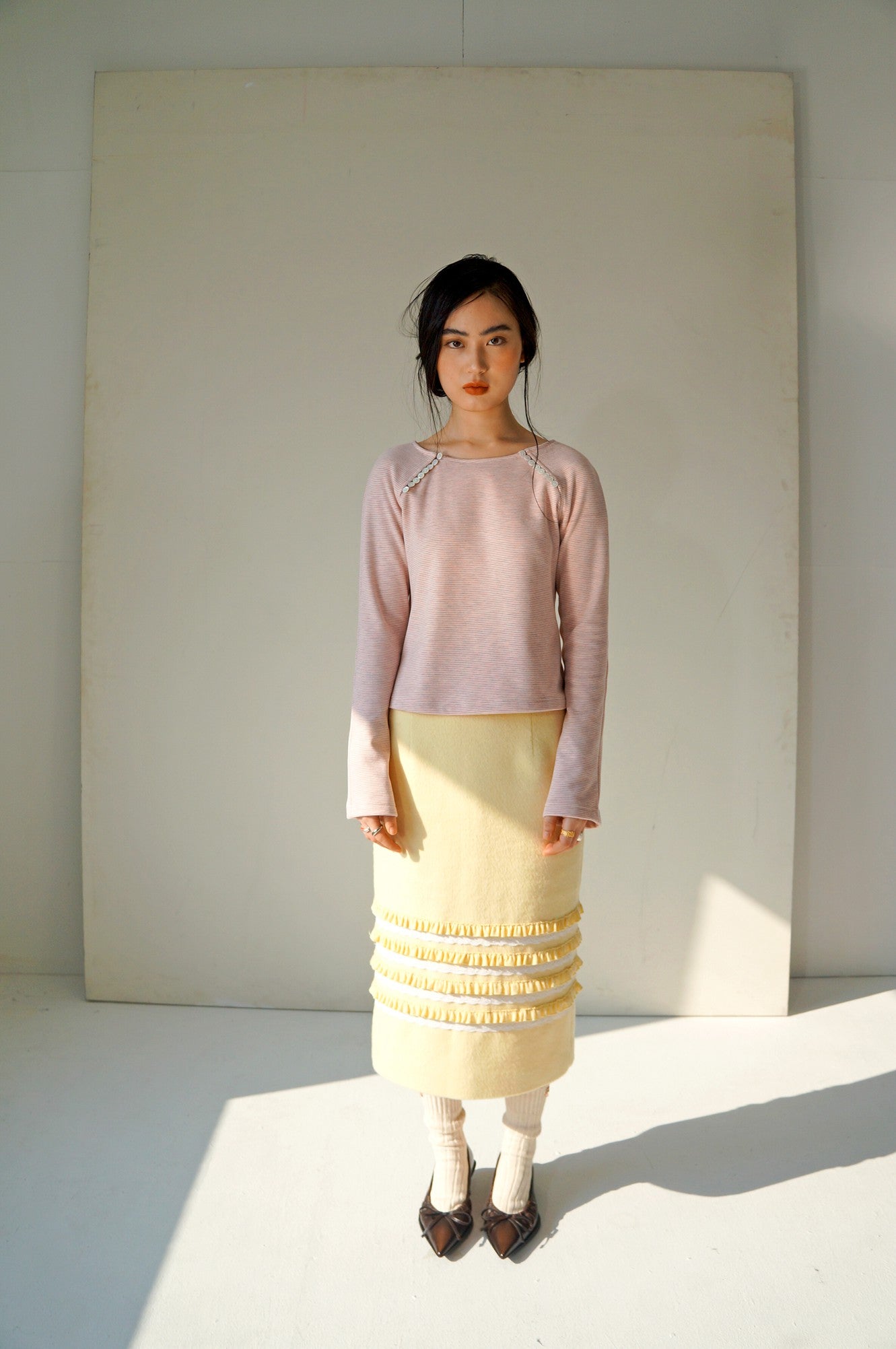 Raglan Sleeve Button Top-Pink Stripe