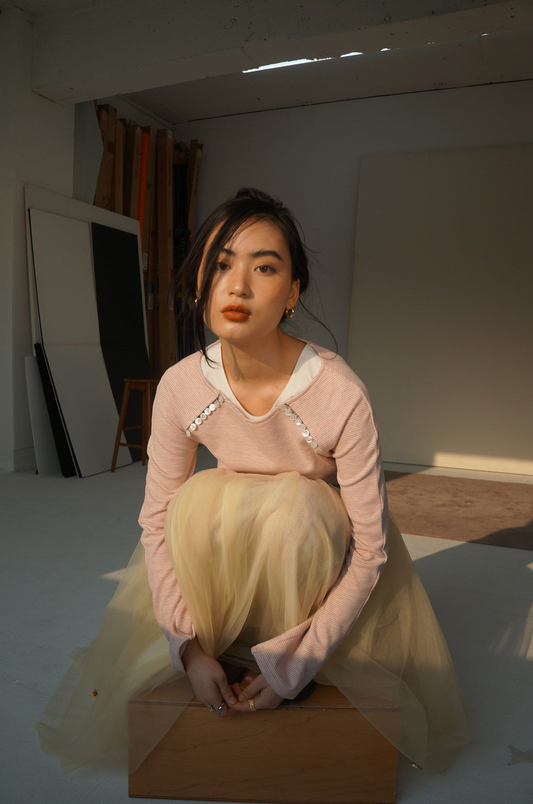 Raglan Sleeve Button Top-Pink Stripe