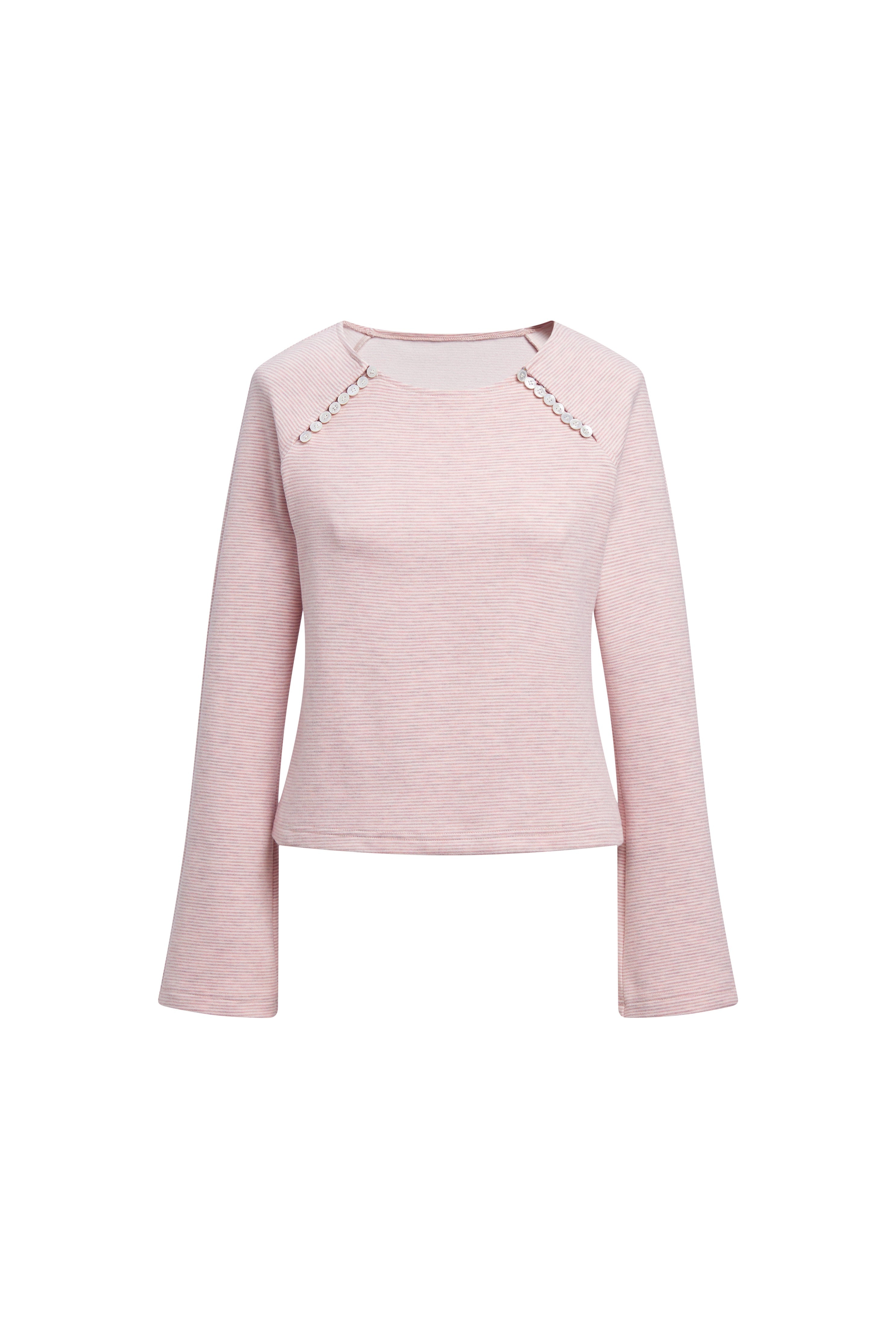 Raglan Sleeve Button Top-Pink Stripe