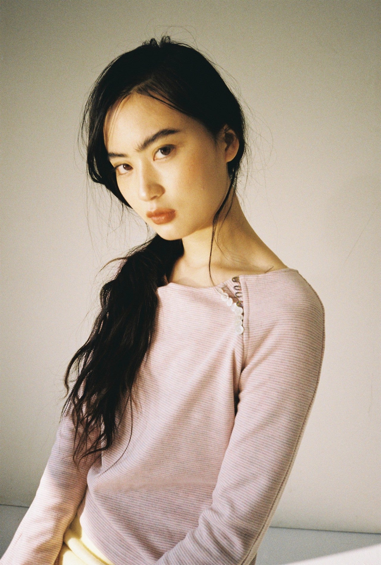 Raglan Sleeve Button Top-Pink Stripe