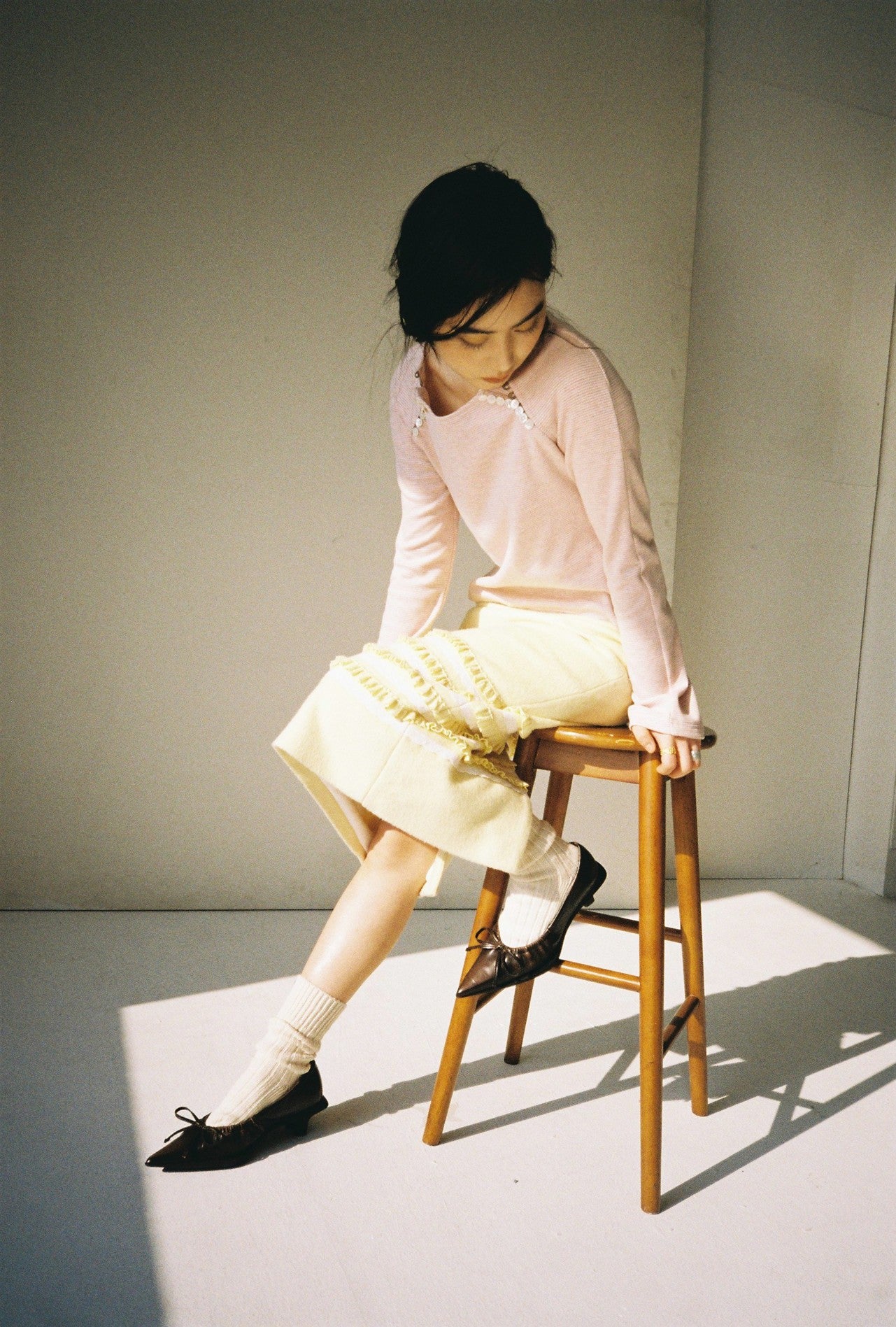 Raglan Sleeve Button Top-Pink Stripe