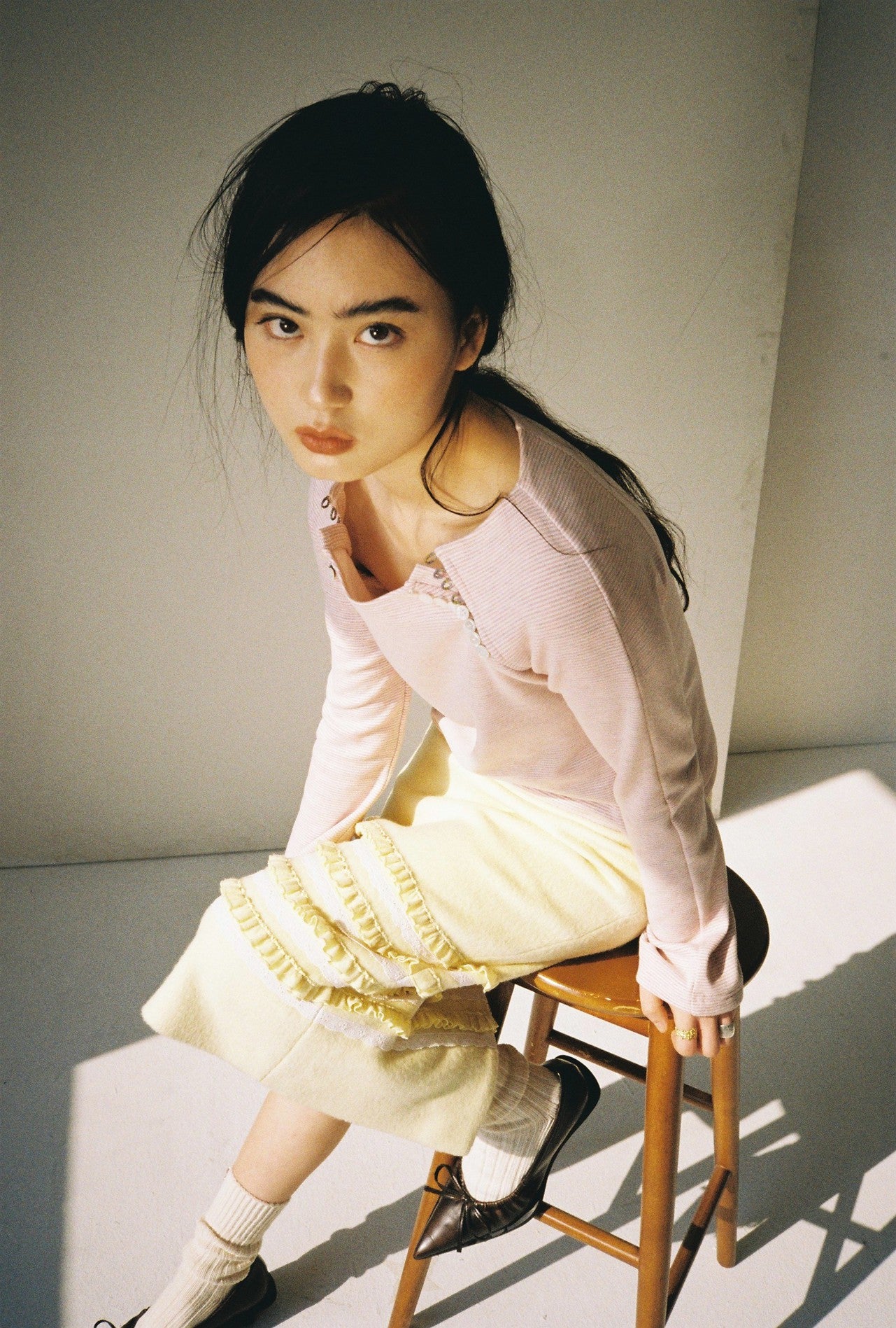 Raglan Sleeve Button Top-Pink Stripe