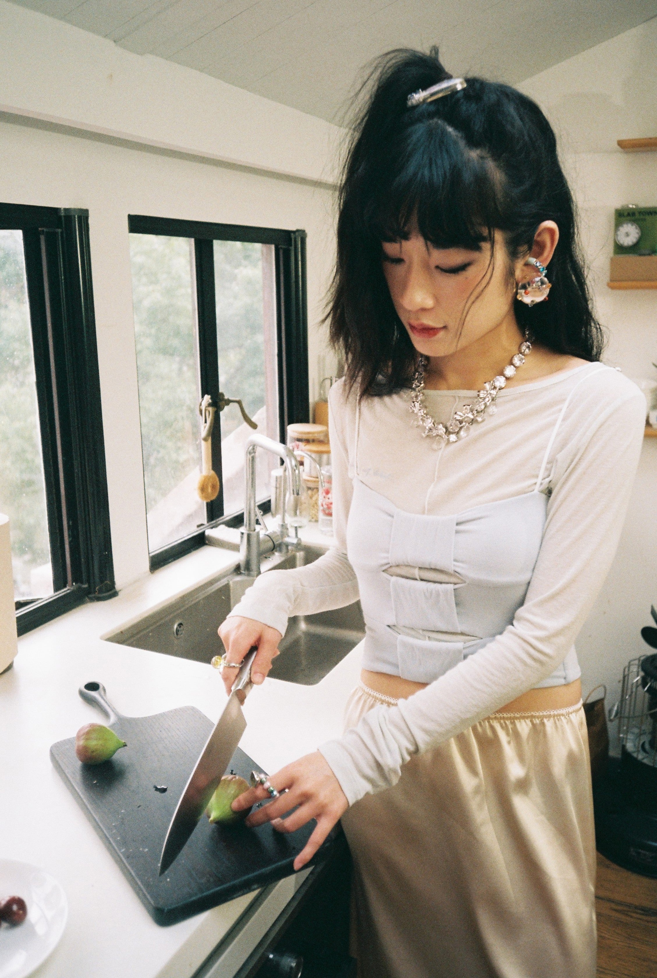 Three Layer Bow Top - Blue Grey