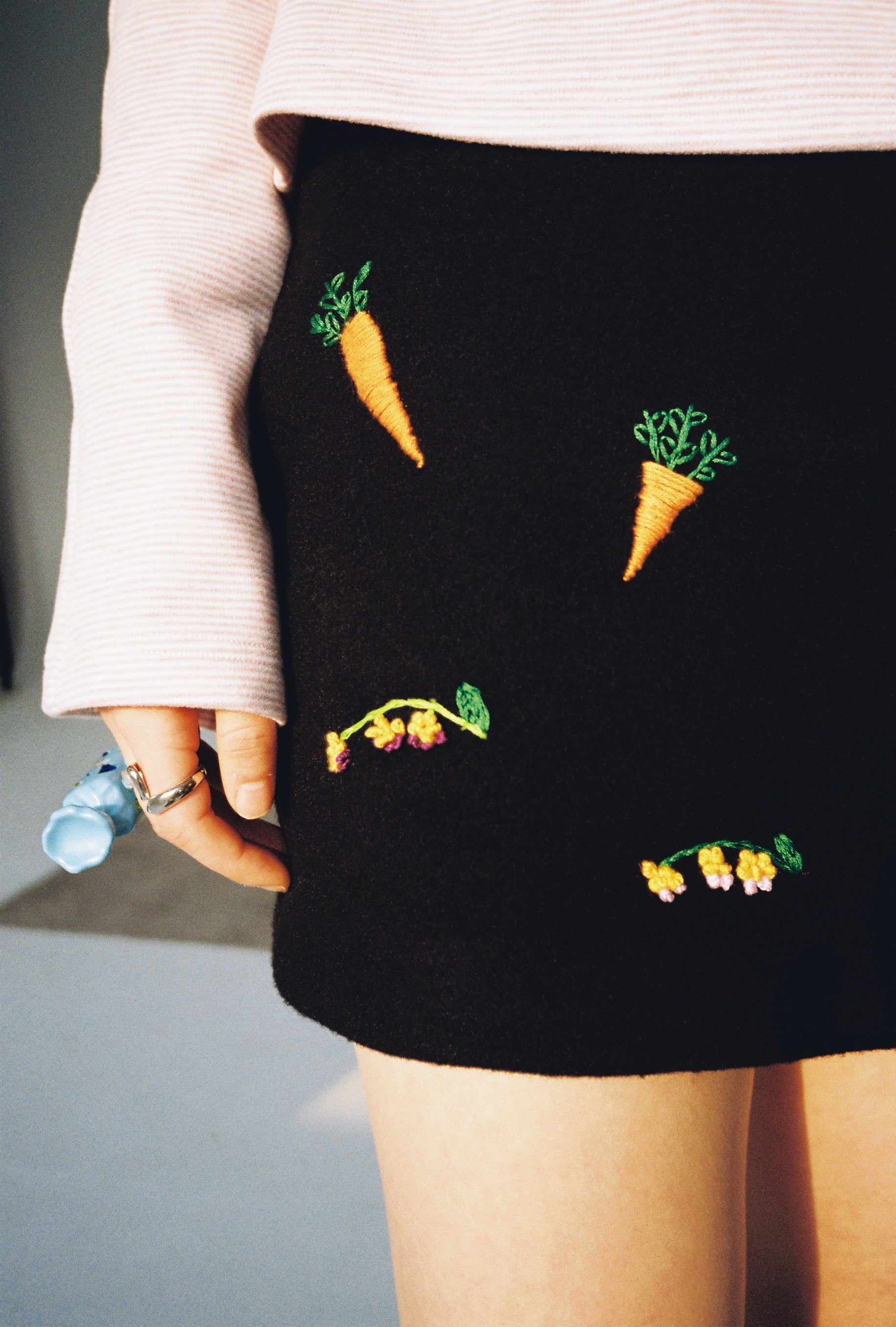 Embroidered Mini Skirt-Black
